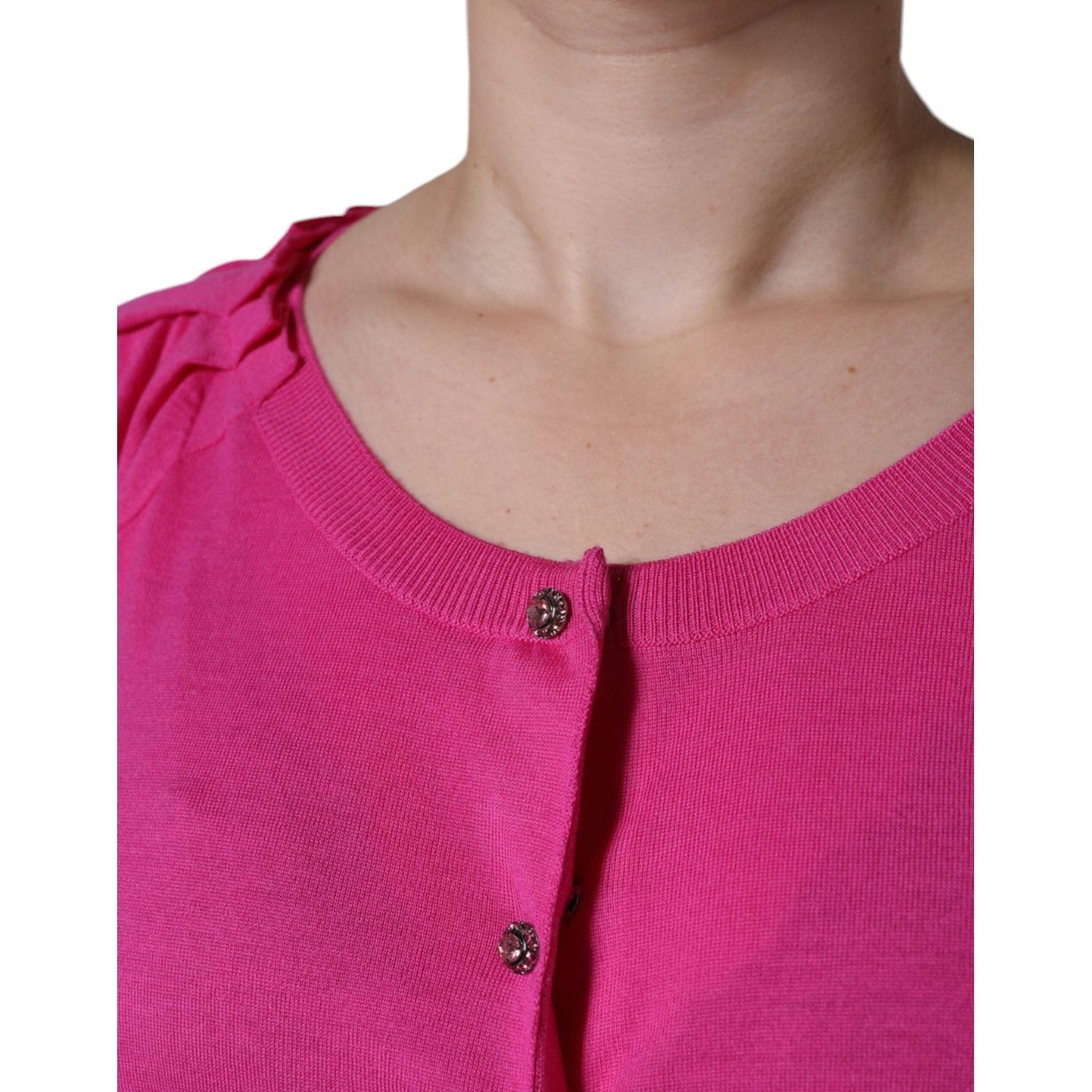 Dolce & Gabbana Pink Wool Button Down Short Sleeve Blouse Top Dolce & Gabbana