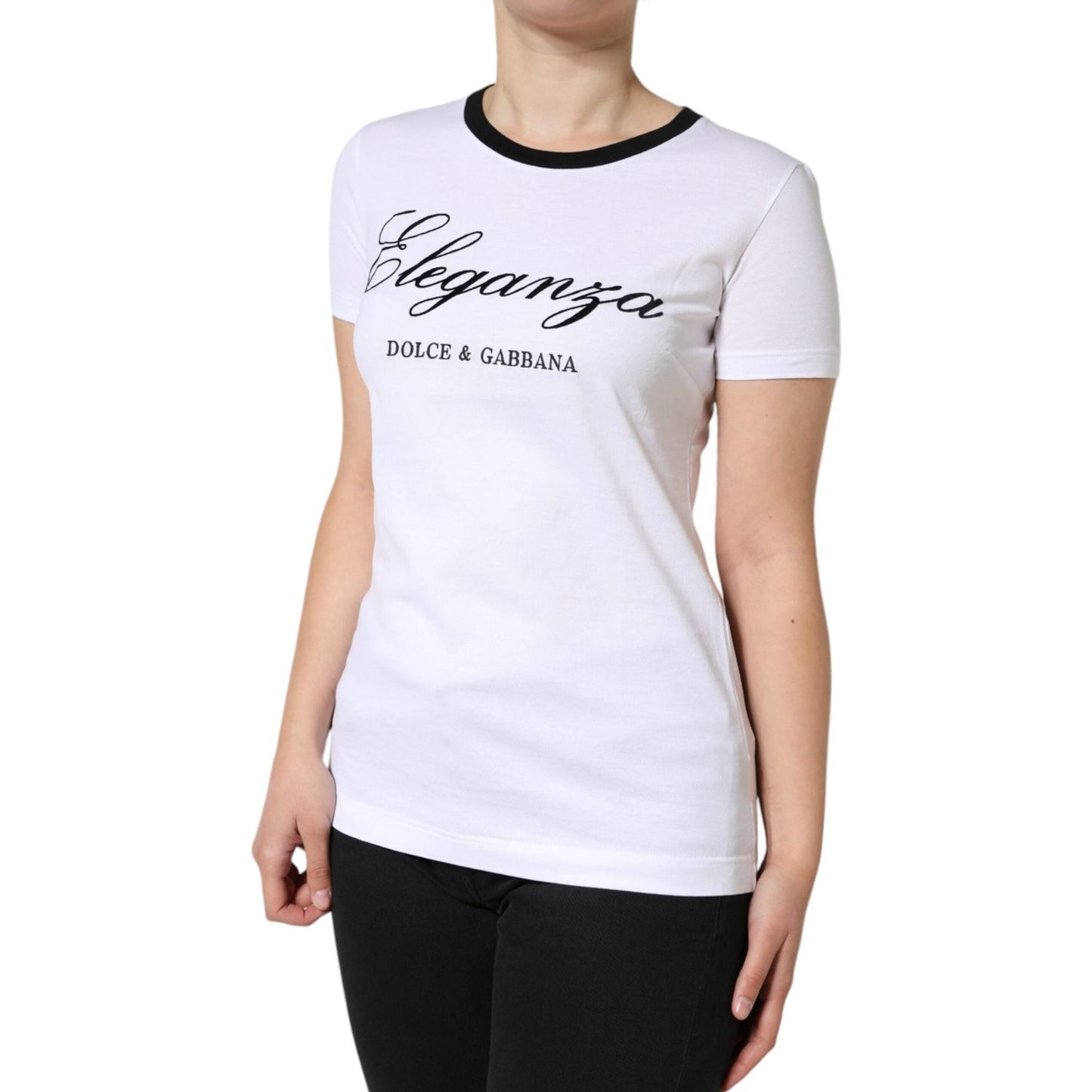 Dolce & Gabbana White Eleganza Print Cotton Short Sleeves T-shirt Dolce & Gabbana