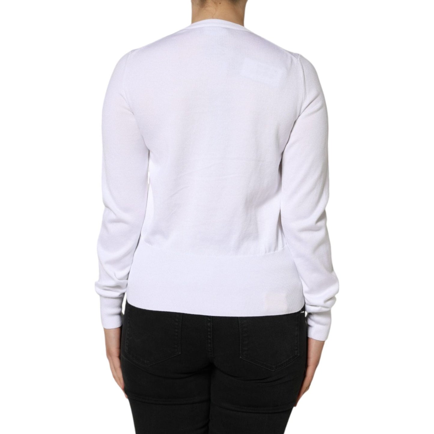 Dolce & Gabbana White Lace Cut Out Long Sleeves Pullover Sweater Dolce & Gabbana