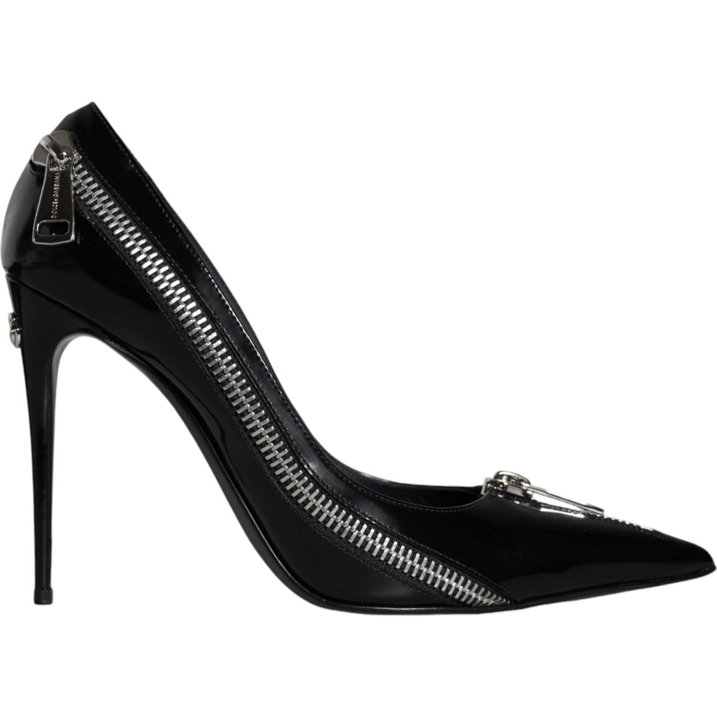 Dolce & Gabbana Black Patent Leather Zipper Heels Pumps Shoes Dolce & Gabbana