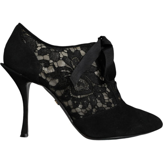 Dolce & Gabbana Black Taormina Lace Up Stretch Heels Shoes Dolce & Gabbana