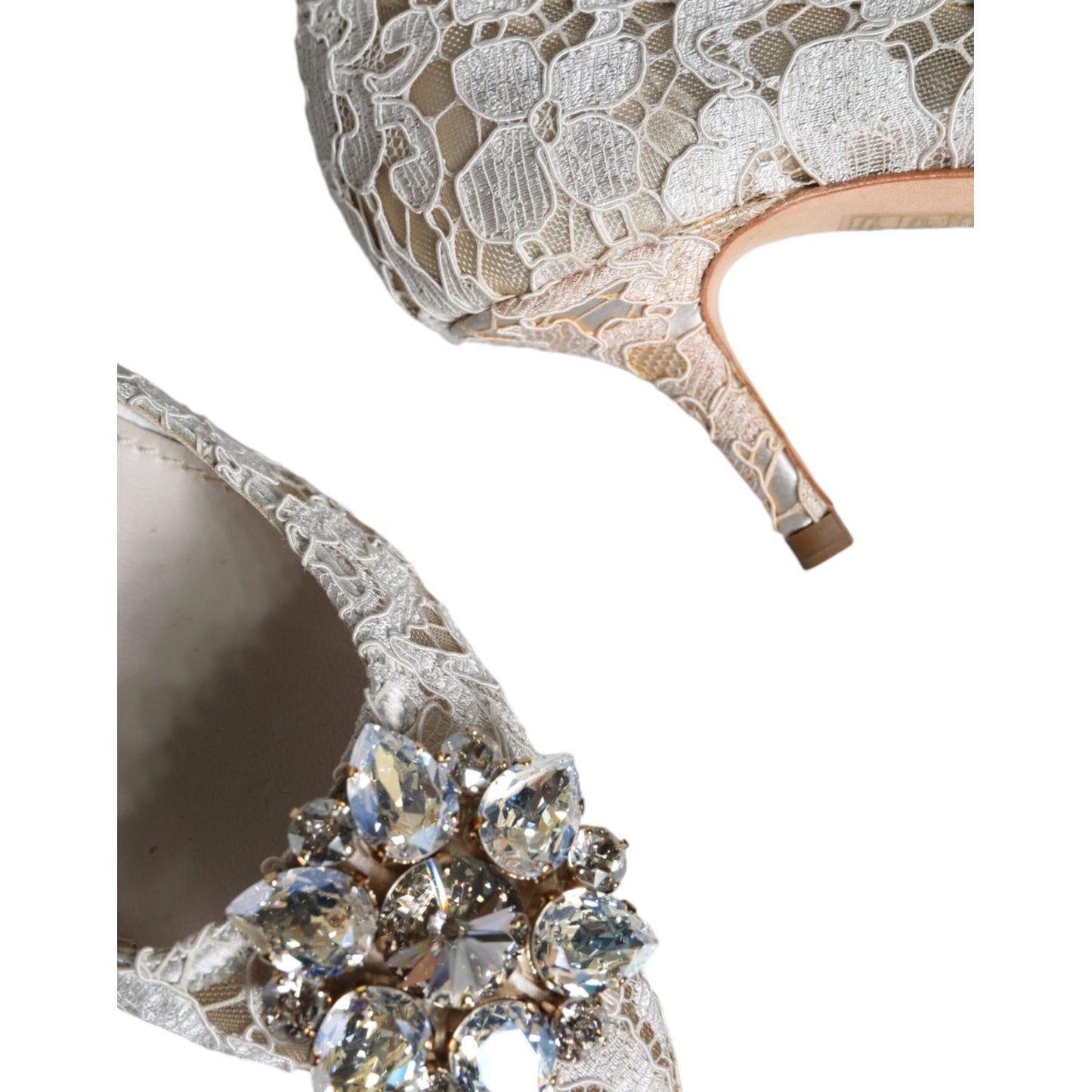 Dolce & Gabbana White Taormina Lace Crystal Heel Pumps Shoes Dolce & Gabbana