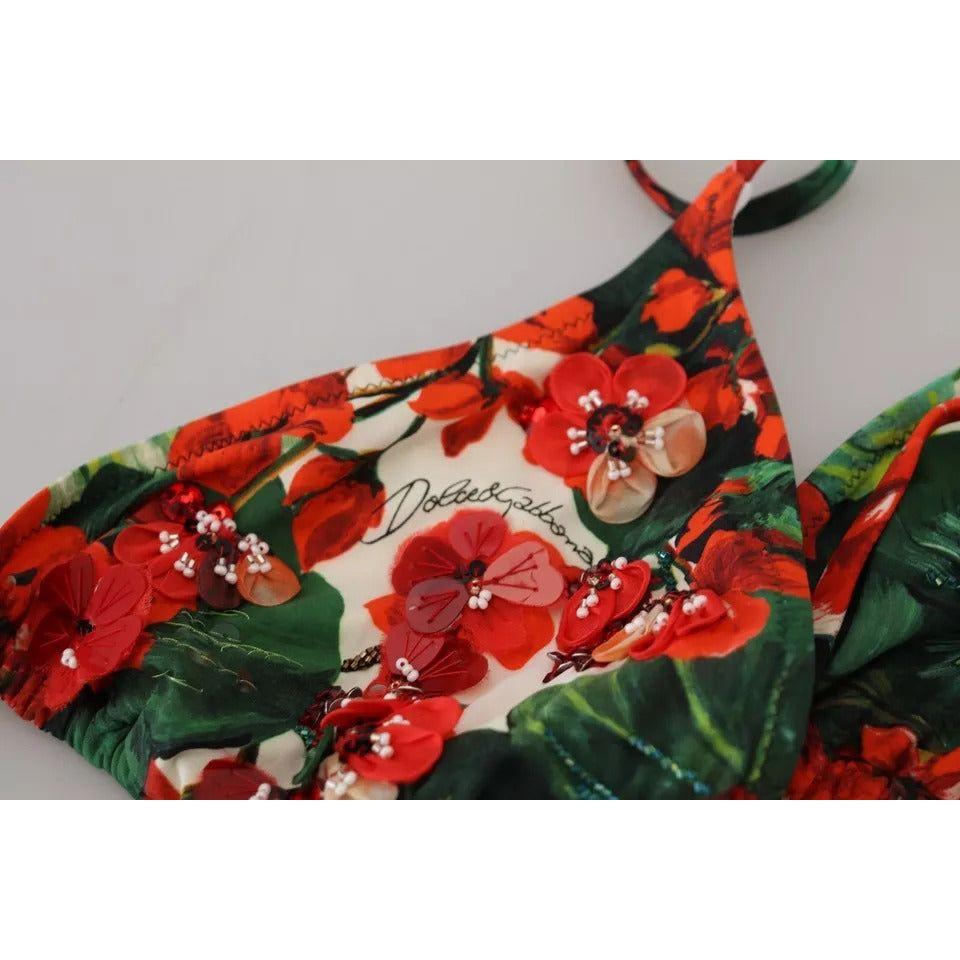 Dolce & Gabbana Multicolor Geranium Halter Beachwear Bikini Top Dolce & Gabbana