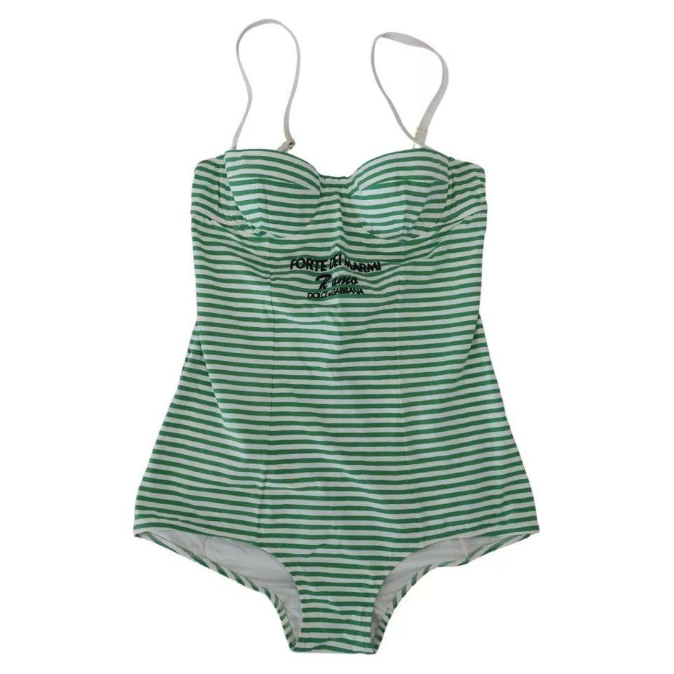 Dolce & Gabbana White Green Stripes One Piece Beachwear Swimwear Dolce & Gabbana