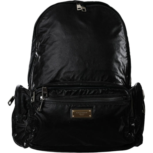 Black Patent Leather Logo Plaque Backpack Bag