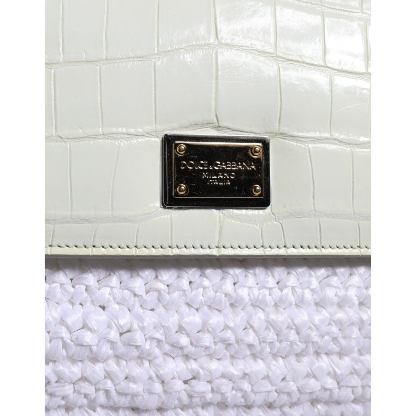 Dolce & Gabbana White Rafia Leather Top Handle Crossbody Bag Dolce & Gabbana