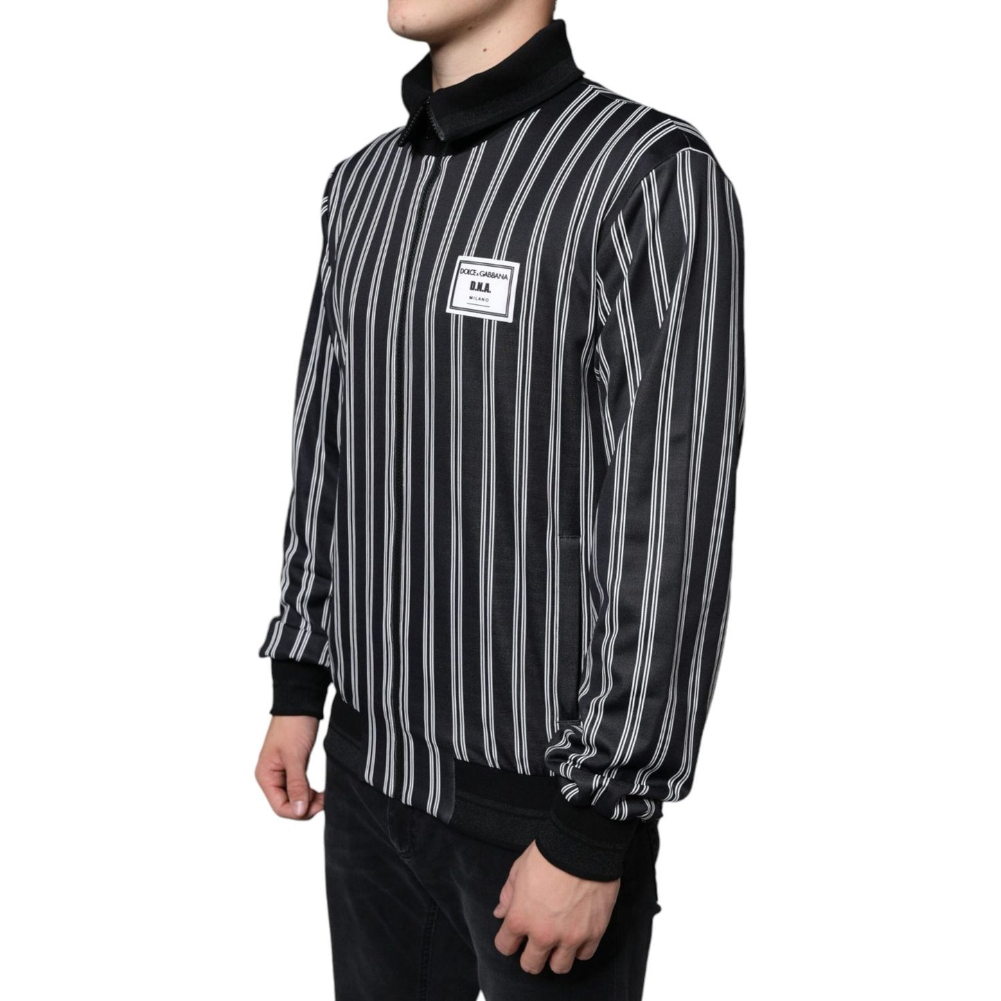 Dolce & Gabbana Black White Stripes Full Zip DNA Milano Men Sweater Dolce & Gabbana