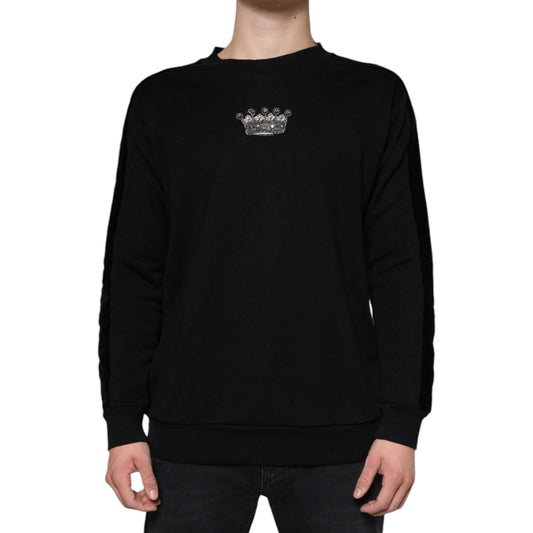 Dolce & Gabbana Black Cotton Crown Pullover Sweatshirt Sweater Dolce & Gabbana