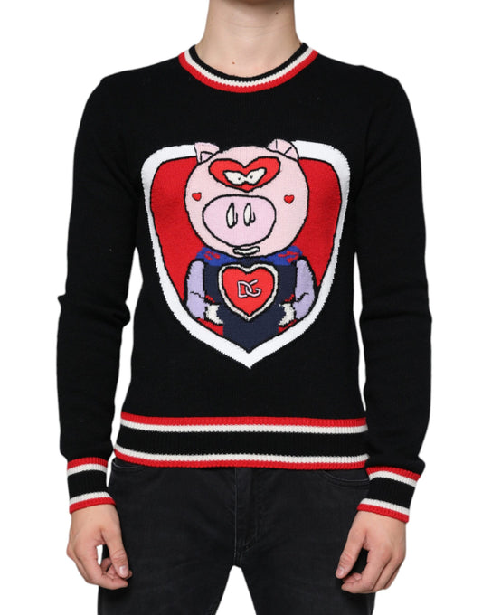 Dolce & Gabbana Black Cashmere Pig of the Year Pullover Sweater Dolce & Gabbana