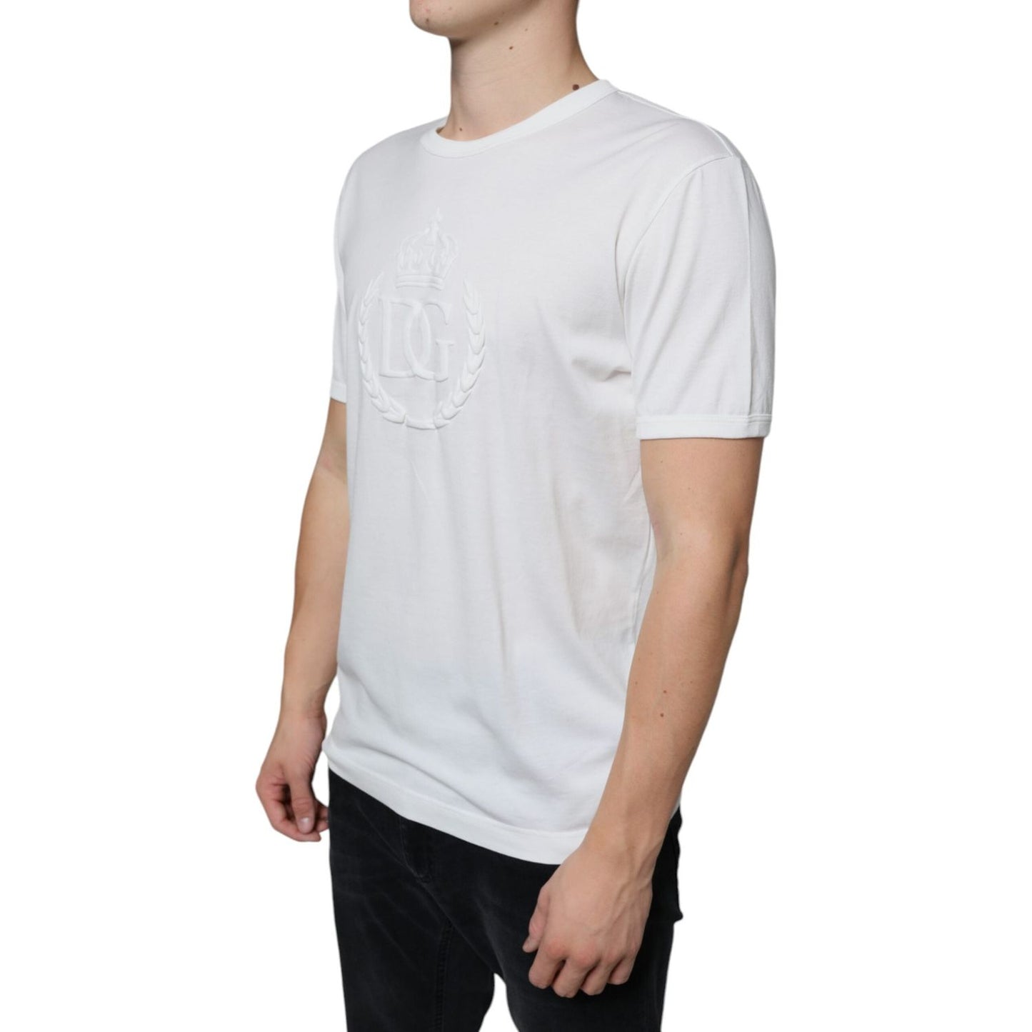 Dolce & Gabbana White Logo Embossed Cotton Crewneck T-shirt Dolce & Gabbana