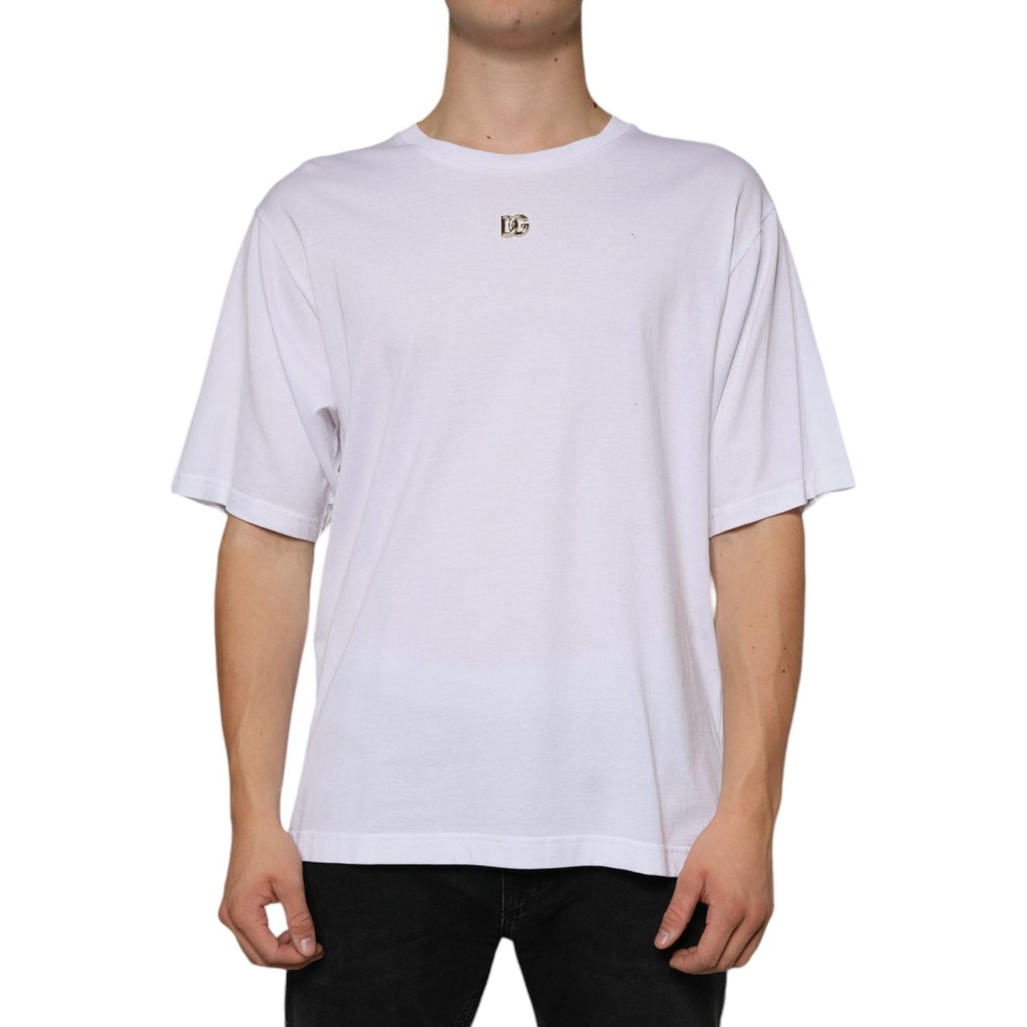 Dolce & Gabbana White Metal DG Logo Cotton Short Sleeves T-shirt Dolce & Gabbana