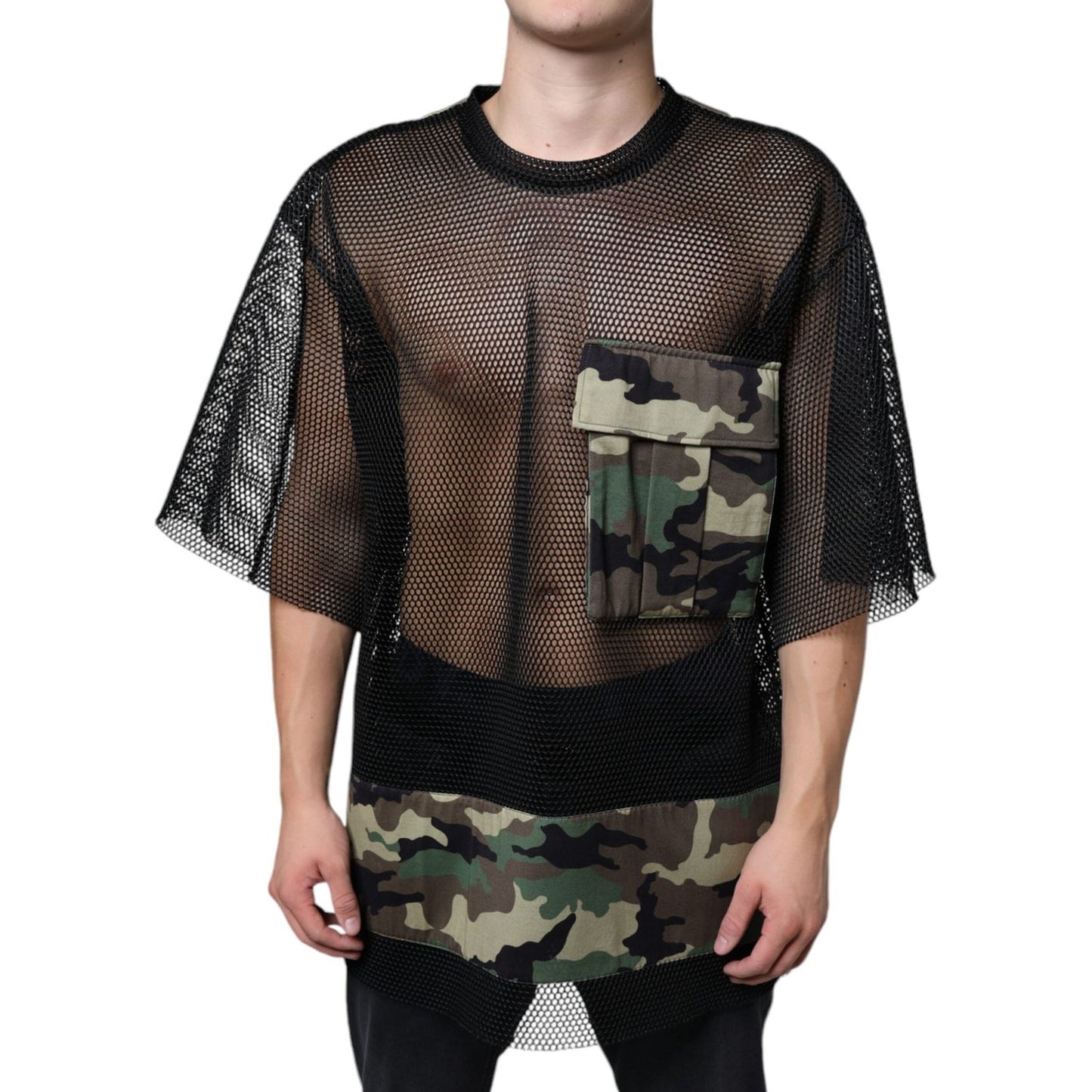 Dolce & Gabbana Black Mesh Camouflage Short Sleeves T-shirt Dolce & Gabbana