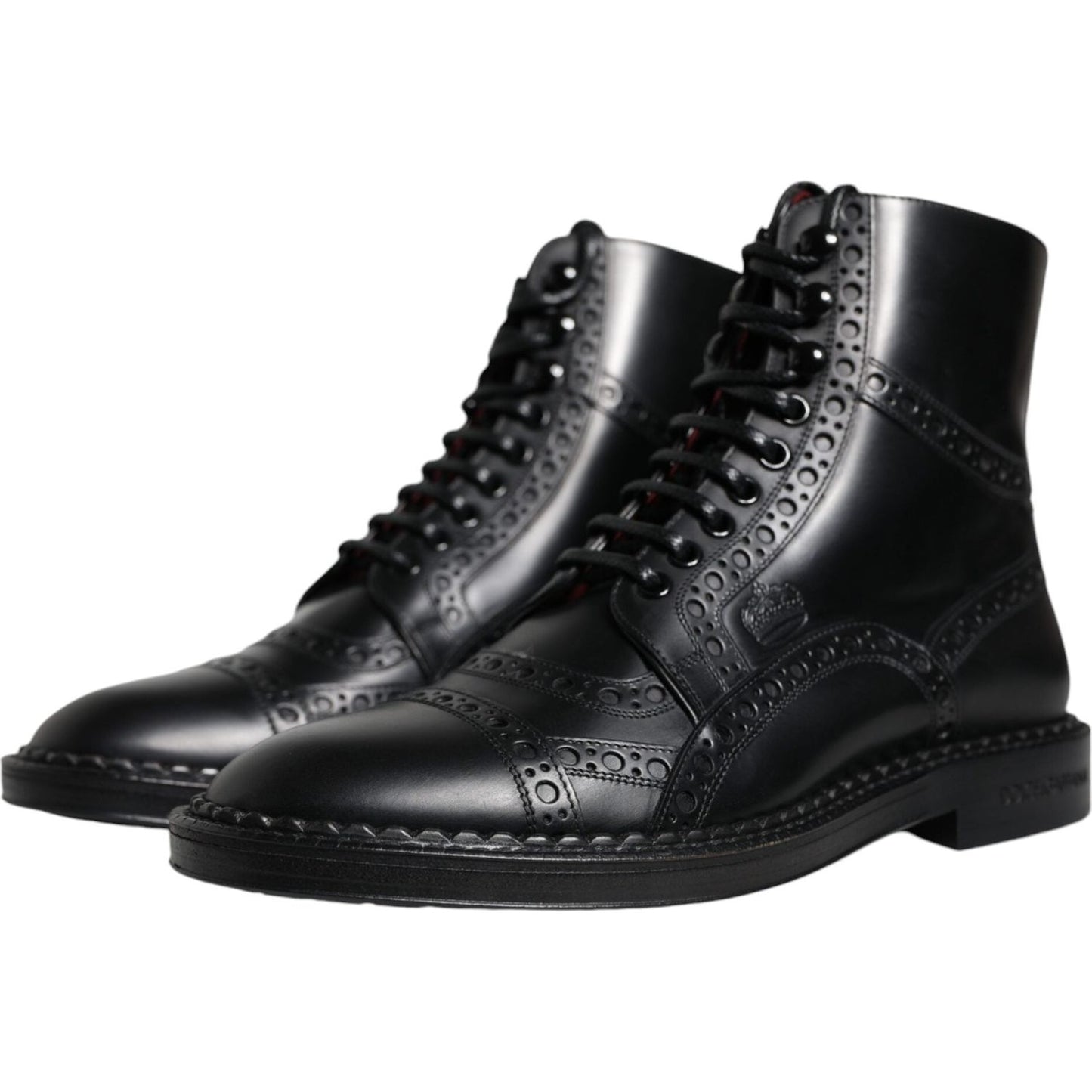 Dolce & Gabbana Black Leather Lace Up Mid Calf Boots Shoes Dolce & Gabbana