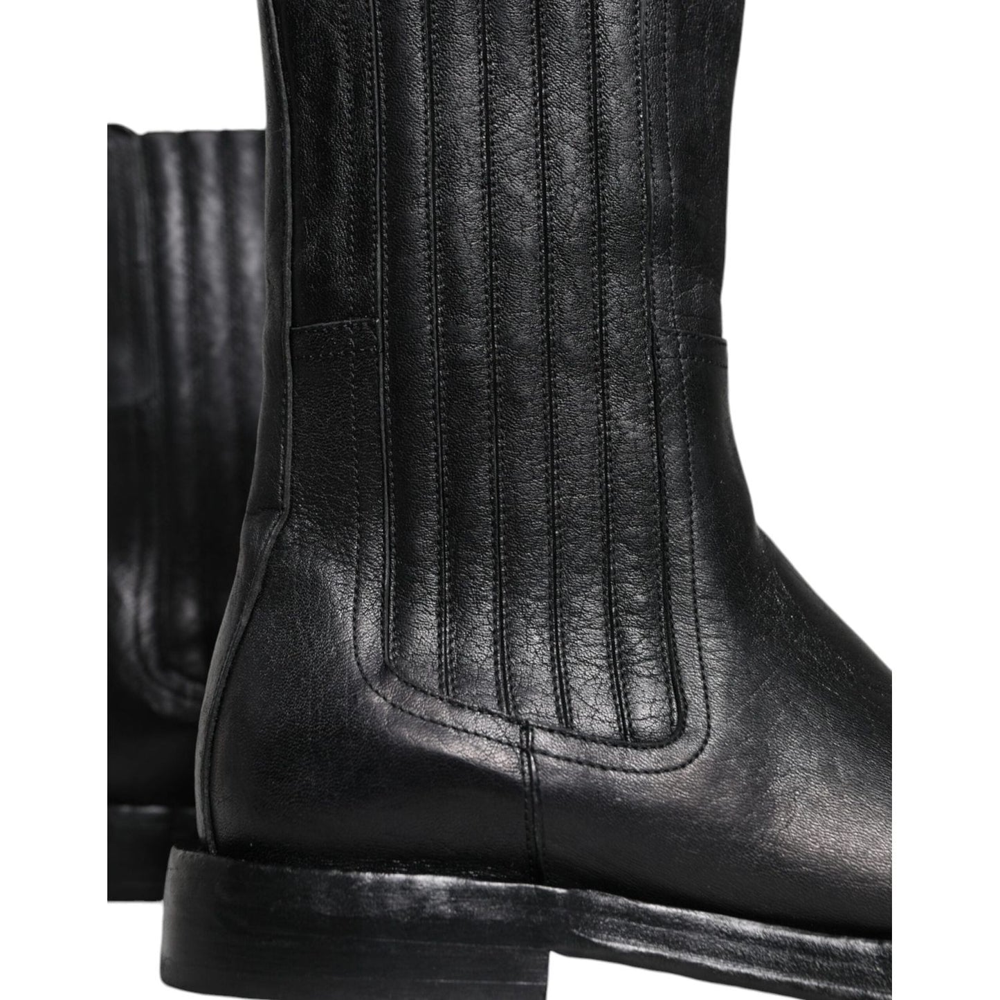 Dolce & Gabbana Black Horse Leather Mid Calf Boots Shoes Dolce & Gabbana