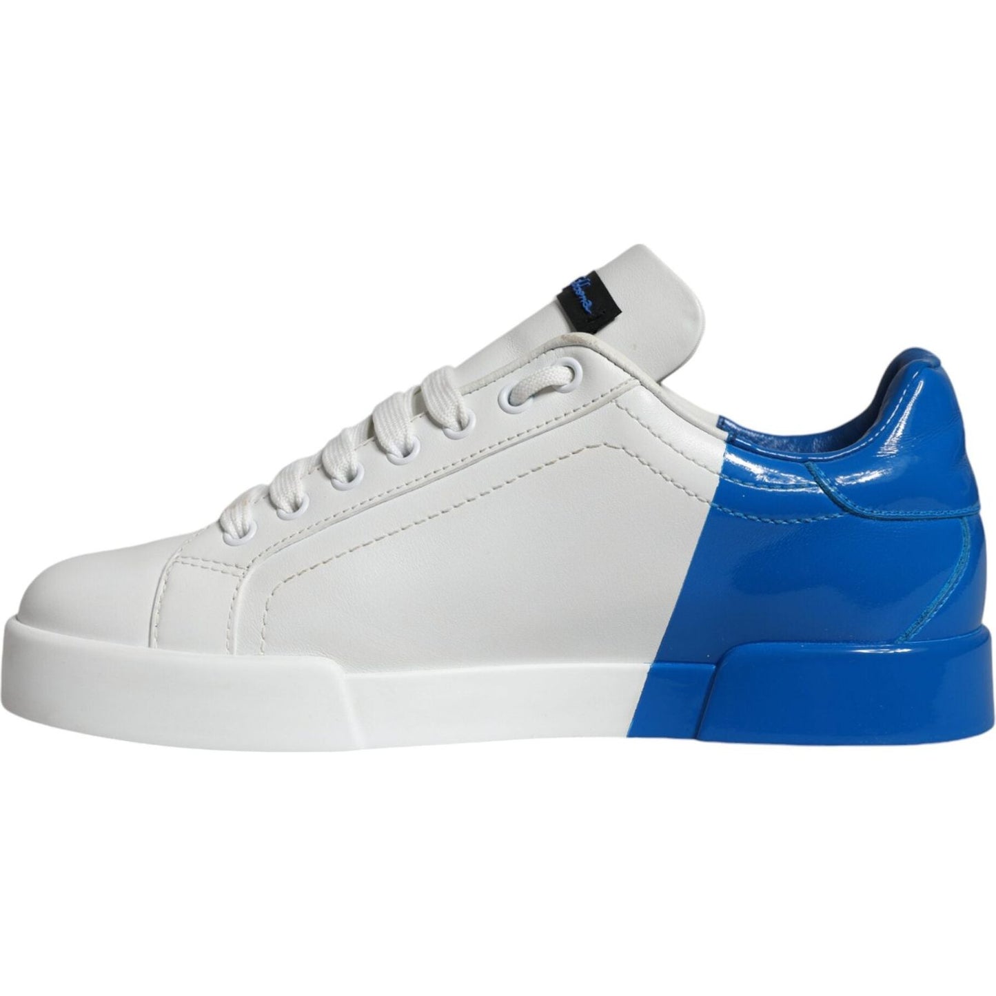 Dolce & Gabbana White Blue Leather Logo Low Top Sneakers Shoes