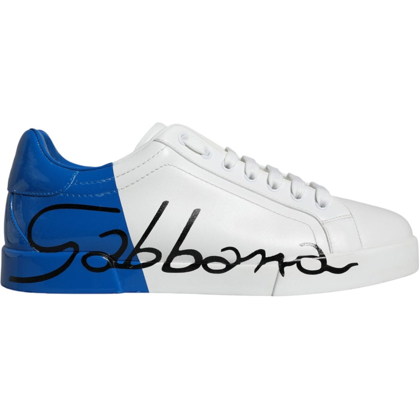 Dolce & Gabbana White Blue Leather Logo Low Top Sneakers Shoes Dolce & Gabbana