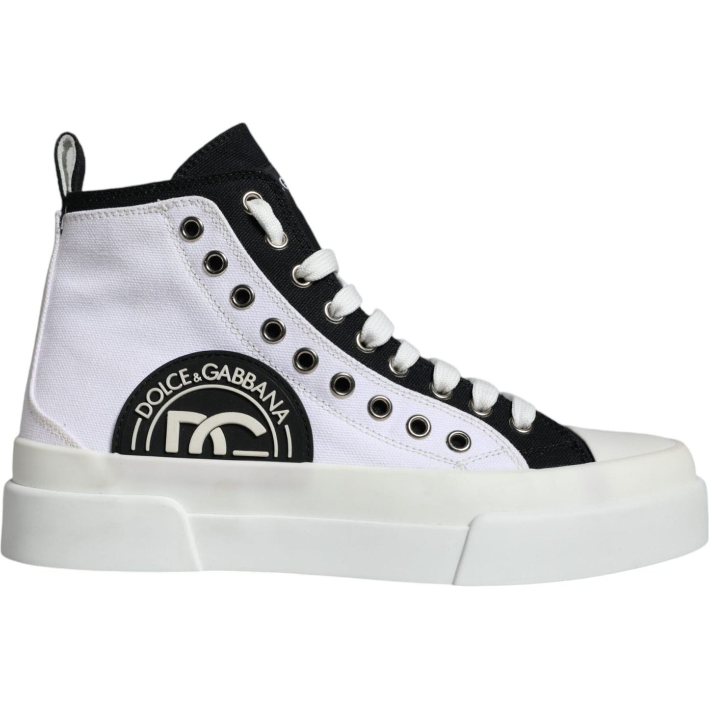 Dolce & Gabbana White Black Cotton Logo High Top Sneaker Shoes Dolce & Gabbana