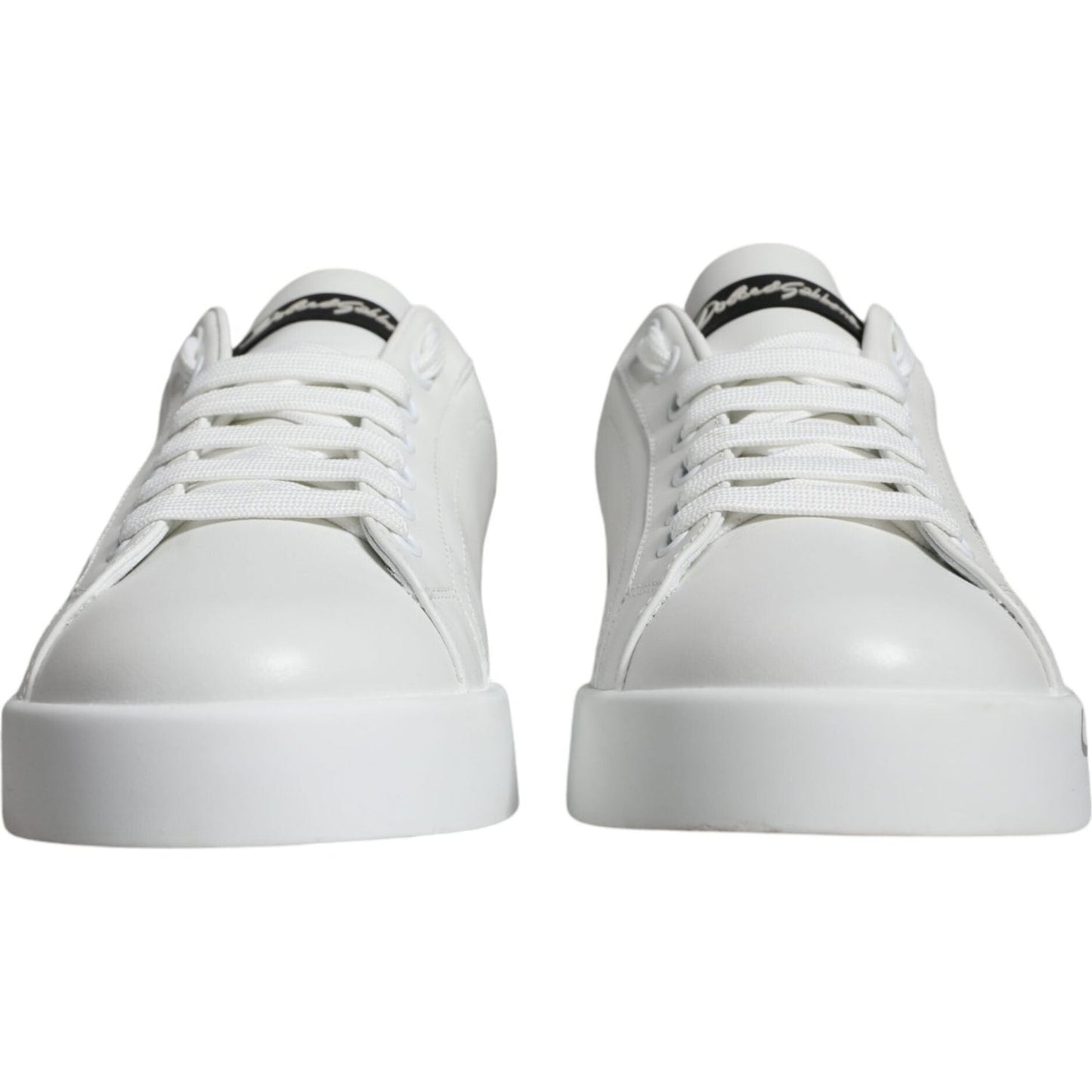 Dolce & Gabbana White Blue Leather Logo Low Top Sneakers Shoes