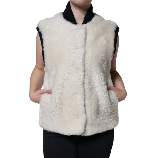 Burberry White WARRENFORD Shearling Leather Vest Coat Jacket Burberry