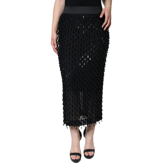 Dolce & Gabbana Black Embellished Pencil Cut Midi Skirt Dolce & Gabbana