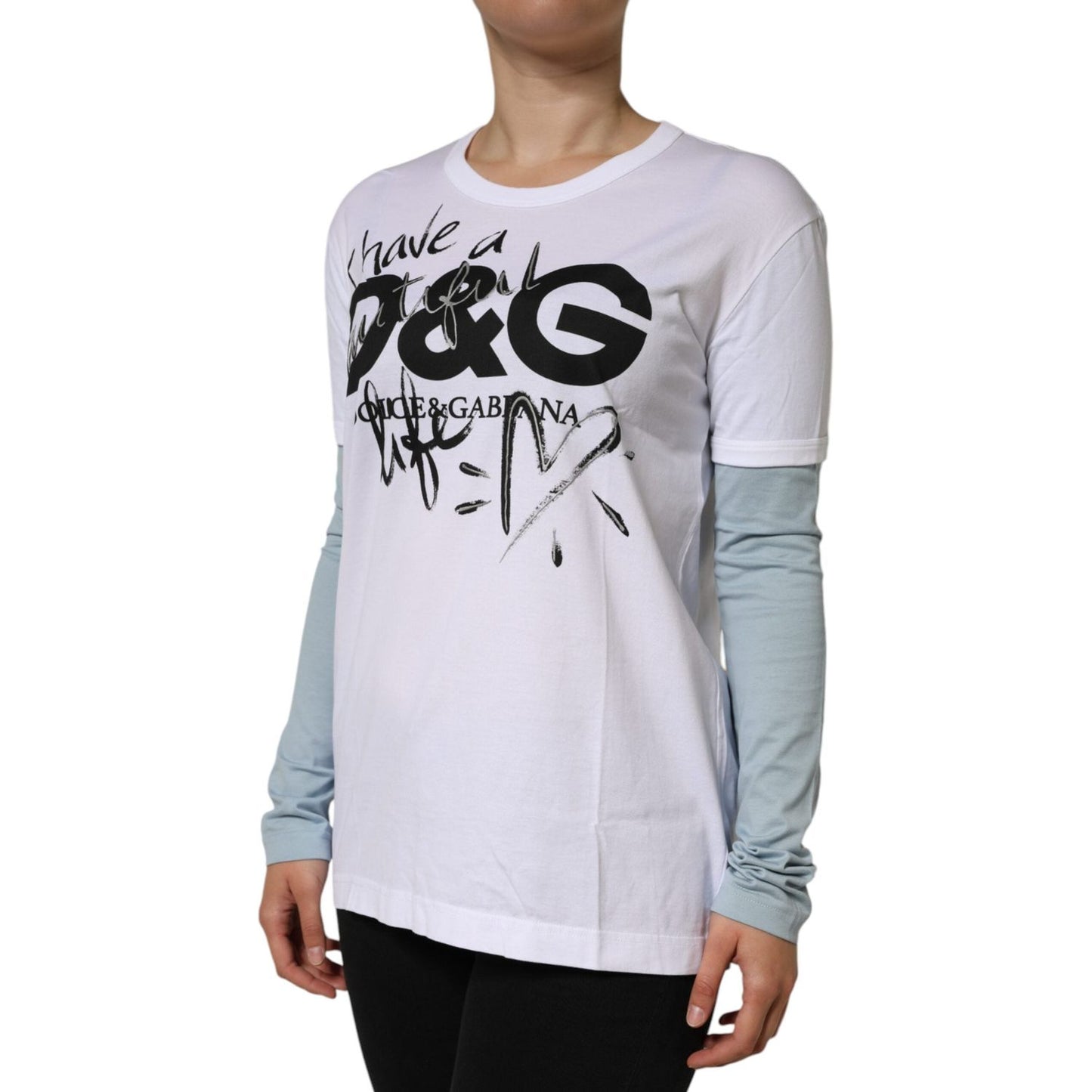 Dolce & Gabbana White Cotton Logo Print Round Neck T-shirt Dolce & Gabbana