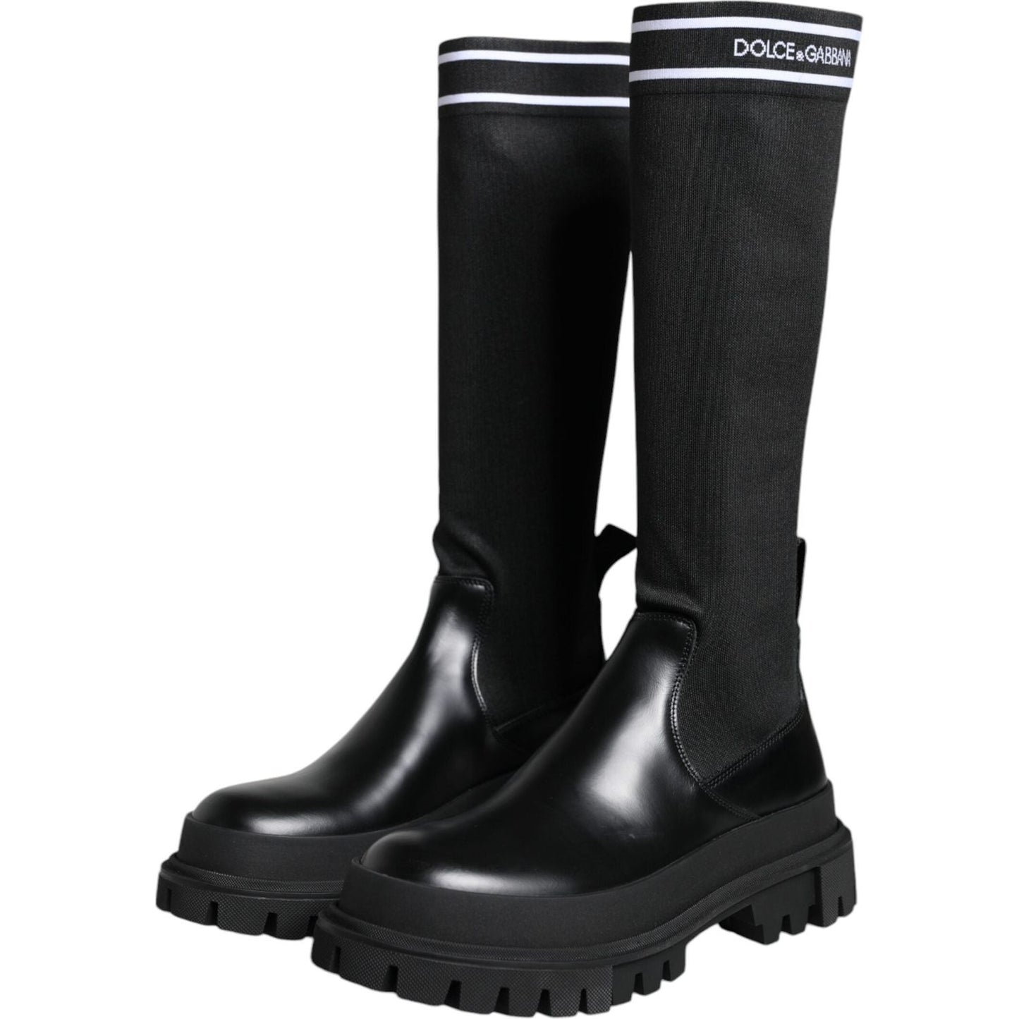 Dolce & Gabbana Black White Polyester Socks High Boots Shoes Dolce & Gabbana