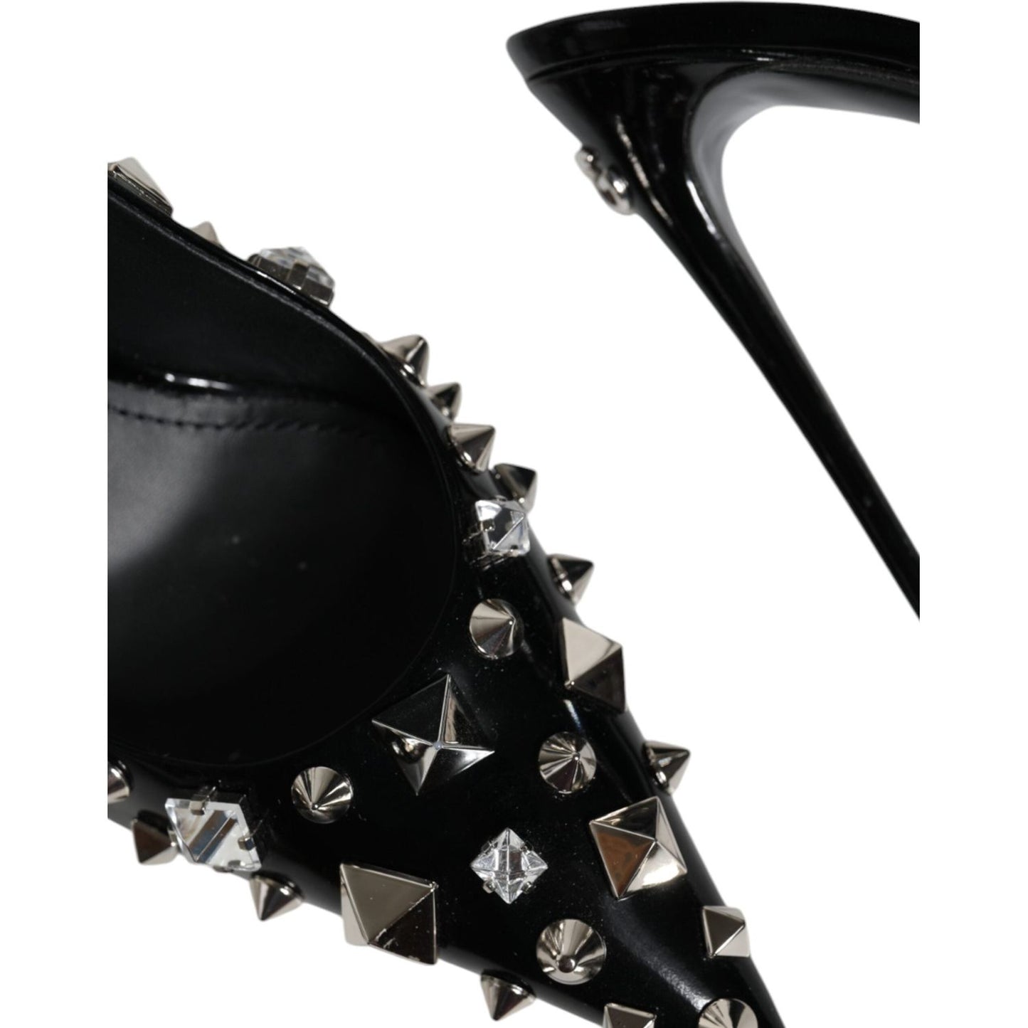 Dolce & Gabbana Black Leather Crystal Stud Slingback Shoes Dolce & Gabbana