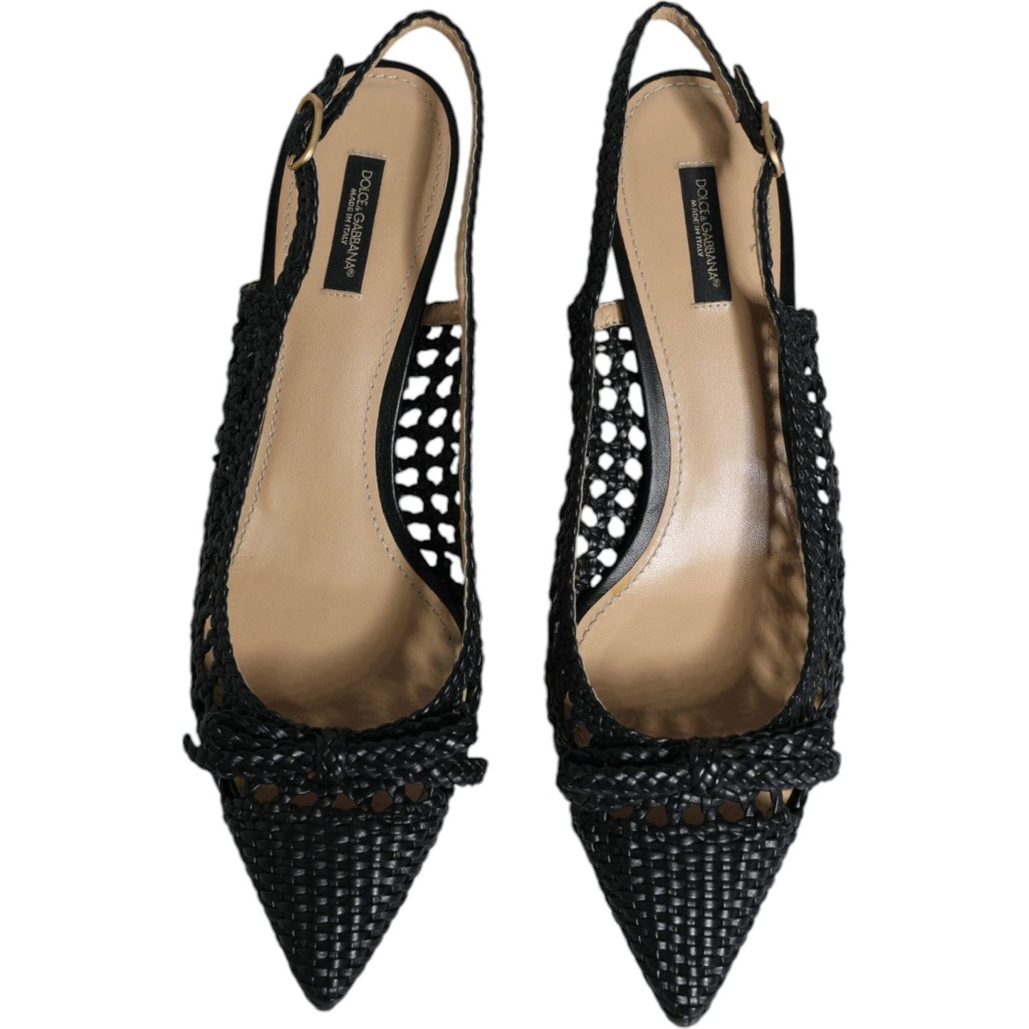 Dolce & Gabbana Black Leather Woven Heels Slingback Shoes Dolce & Gabbana