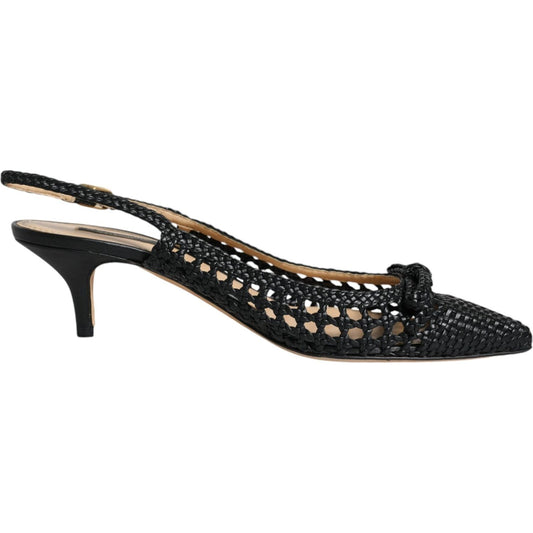 Dolce & Gabbana Black Leather Woven Heels Slingback Shoes Dolce & Gabbana