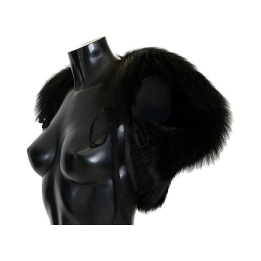 Dolce & Gabbana Elegant Black Silver Fox Fur Scarf Fur Scarves Dolce & Gabbana