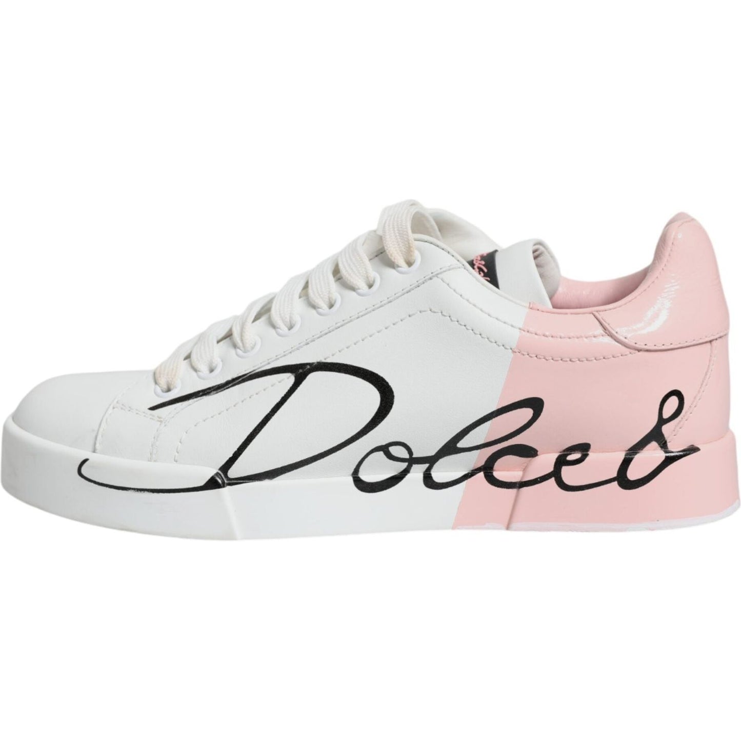 Dolce & Gabbana White Pink Portofino Low Top Sneakers Shoes Dolce & Gabbana