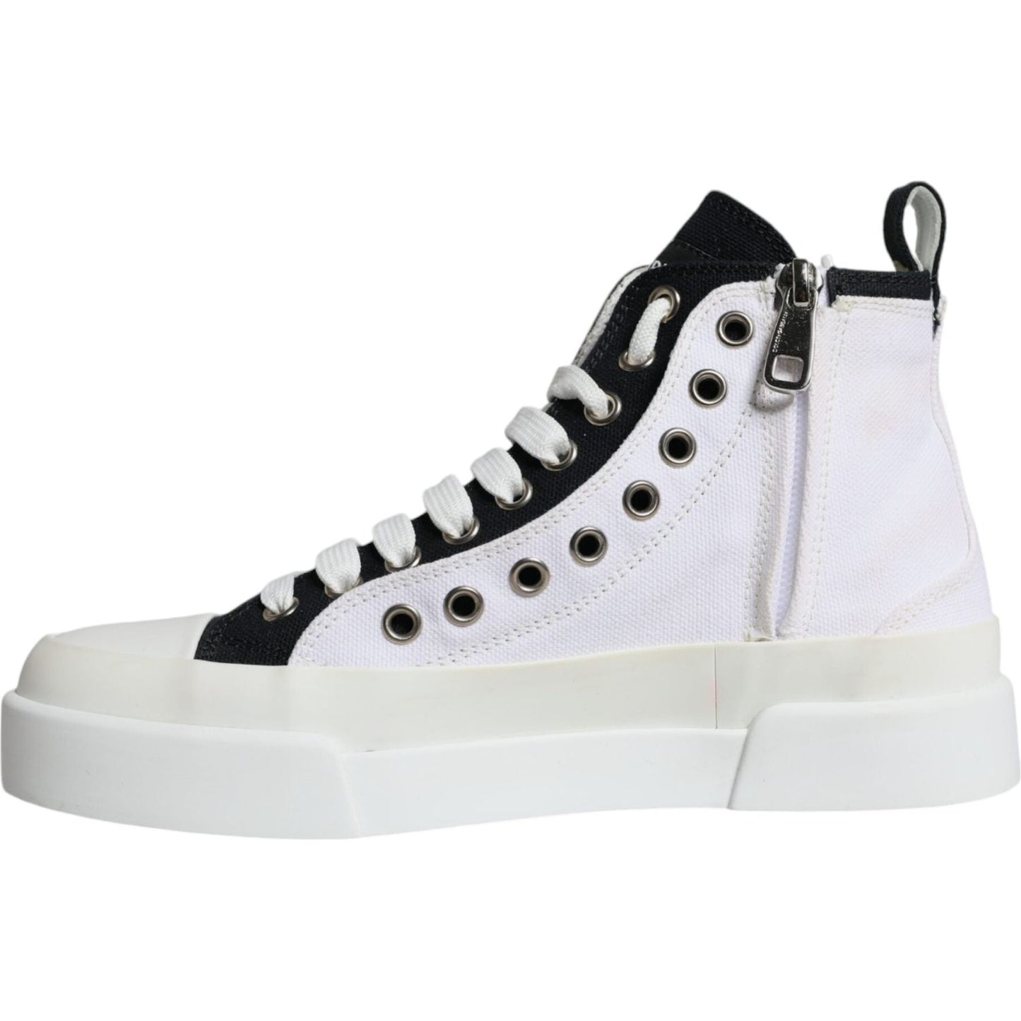 Dolce & Gabbana White Black Canvas Logo Mid Top Sneakers Shoes Dolce & Gabbana