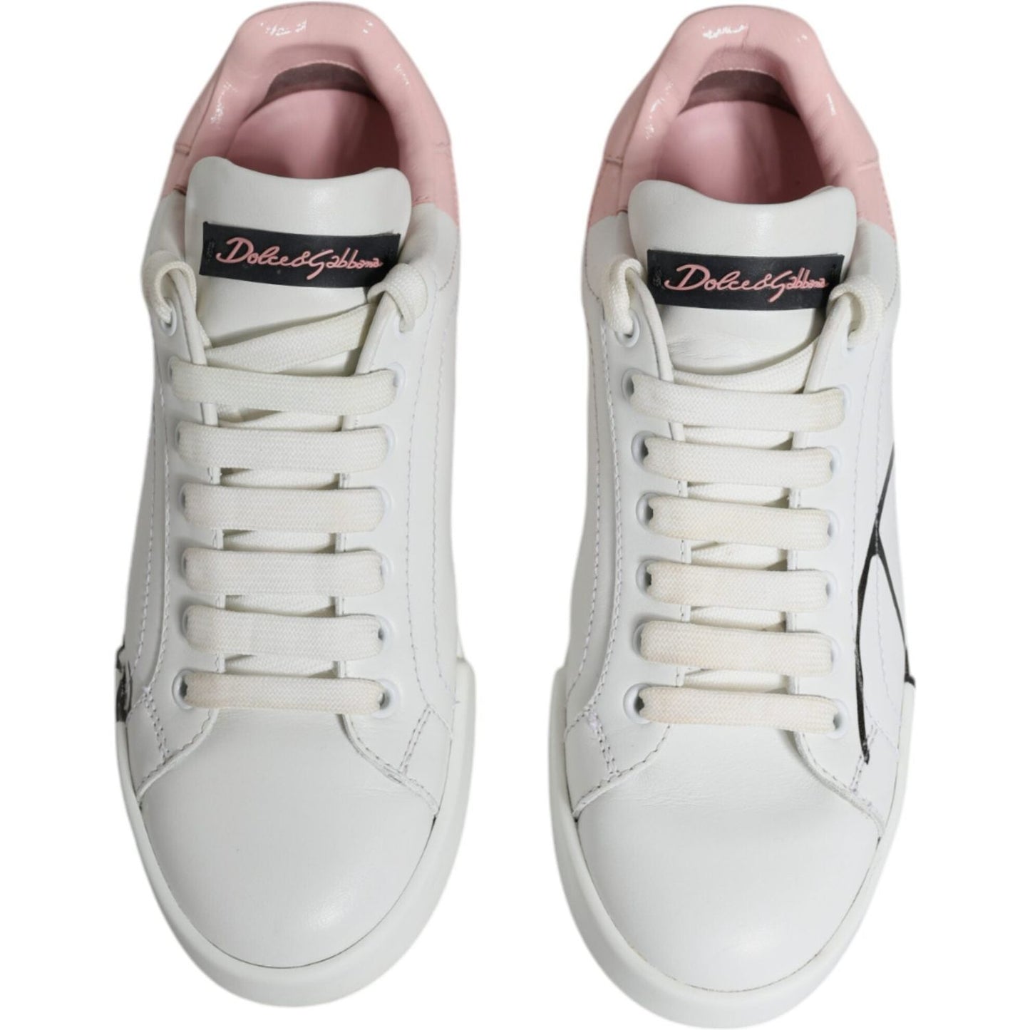 Dolce & Gabbana White Pink Portofino Low Top Sneakers Shoes Dolce & Gabbana