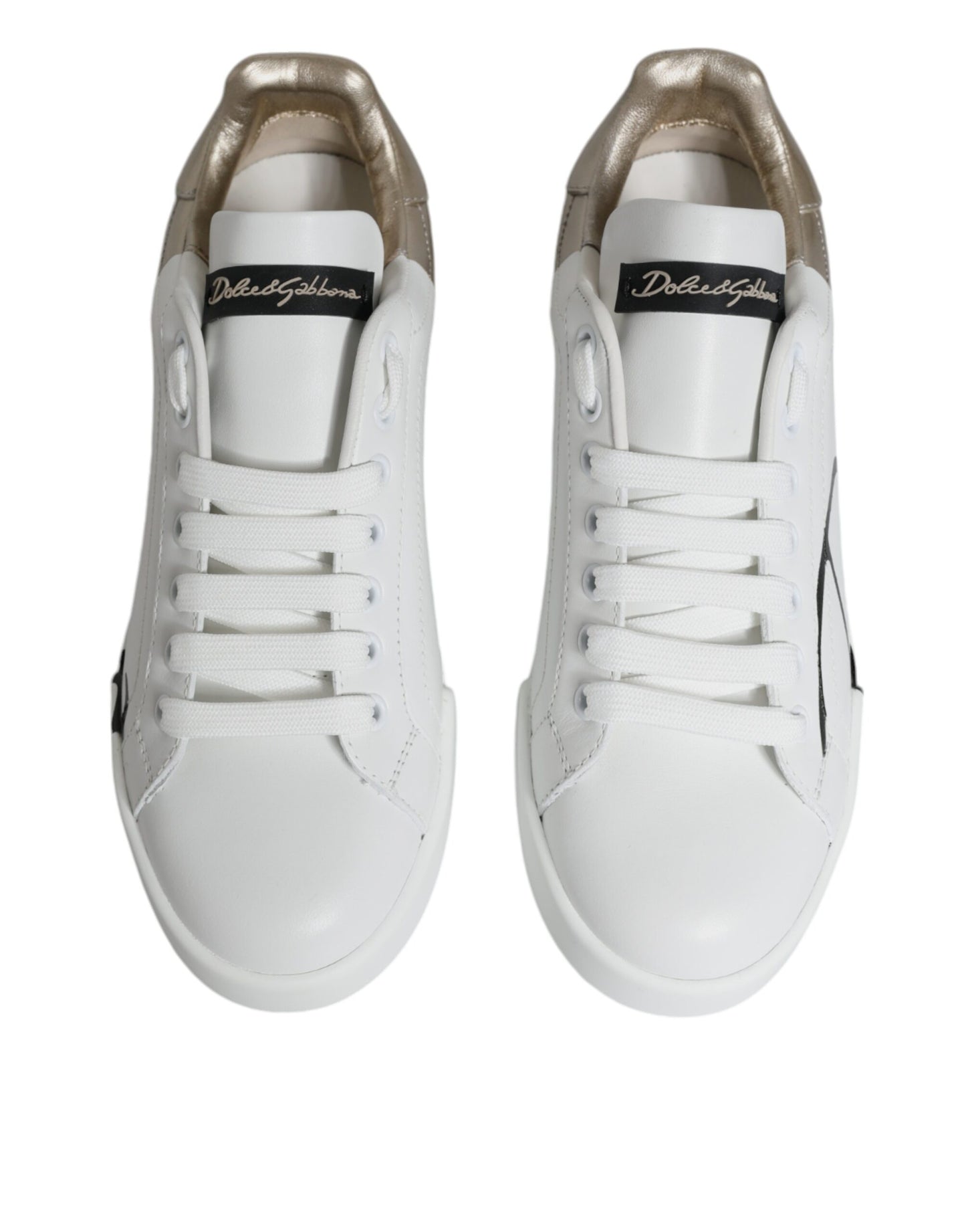 Dolce & Gabbana White Gold Portofino Low Top Sneakers Shoes Dolce & Gabbana