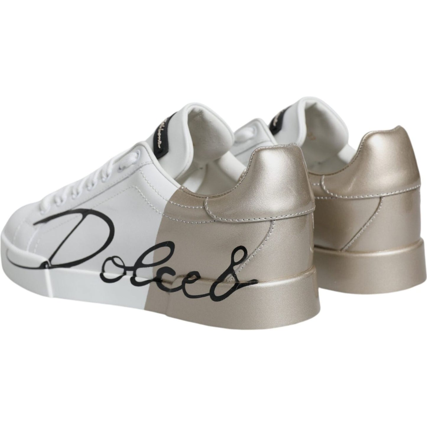 Dolce & Gabbana White Gold Portofino Low Top Sneakers Shoes Dolce & Gabbana