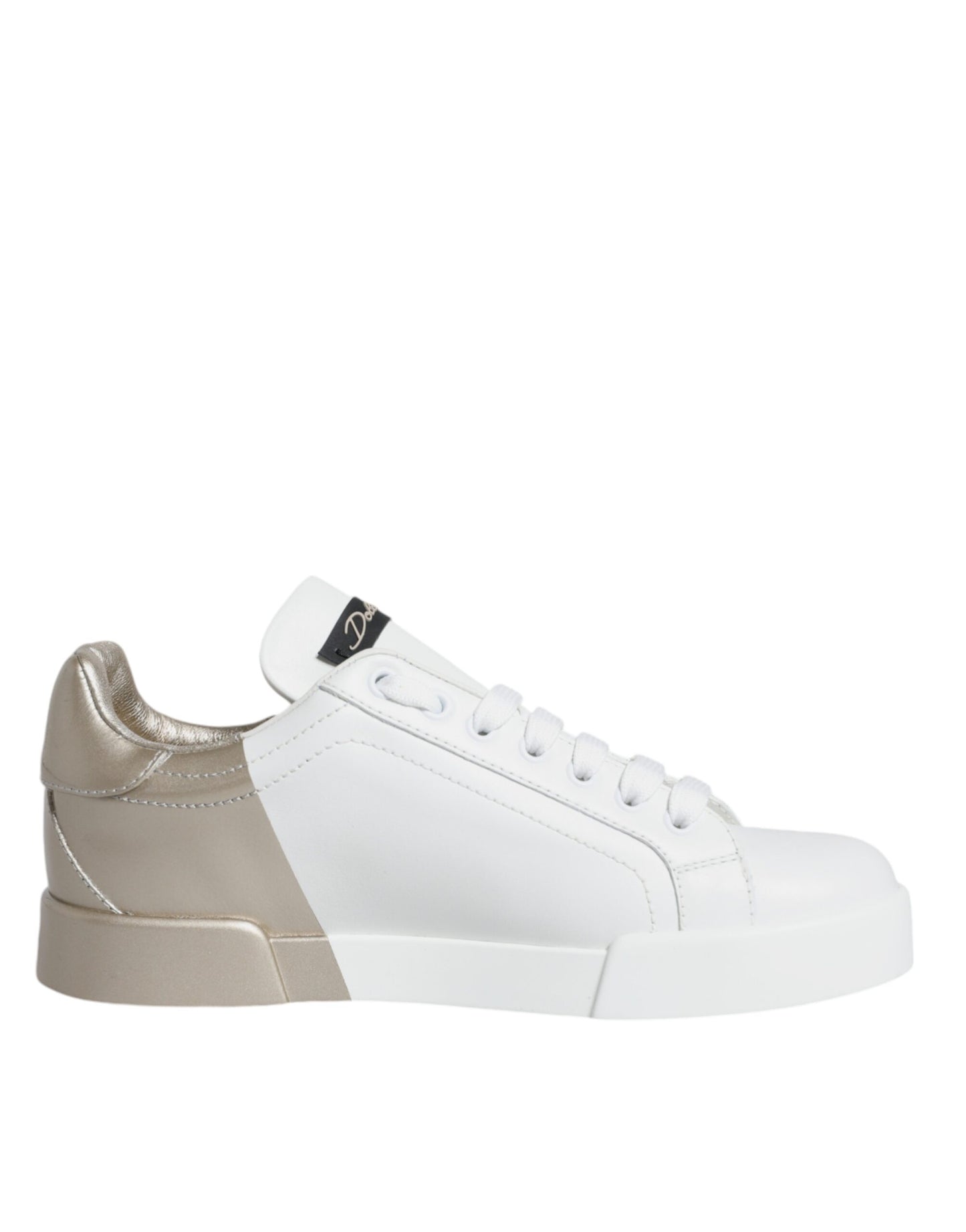 Dolce & Gabbana White Gold Portofino Low Top Sneakers Shoes Dolce & Gabbana