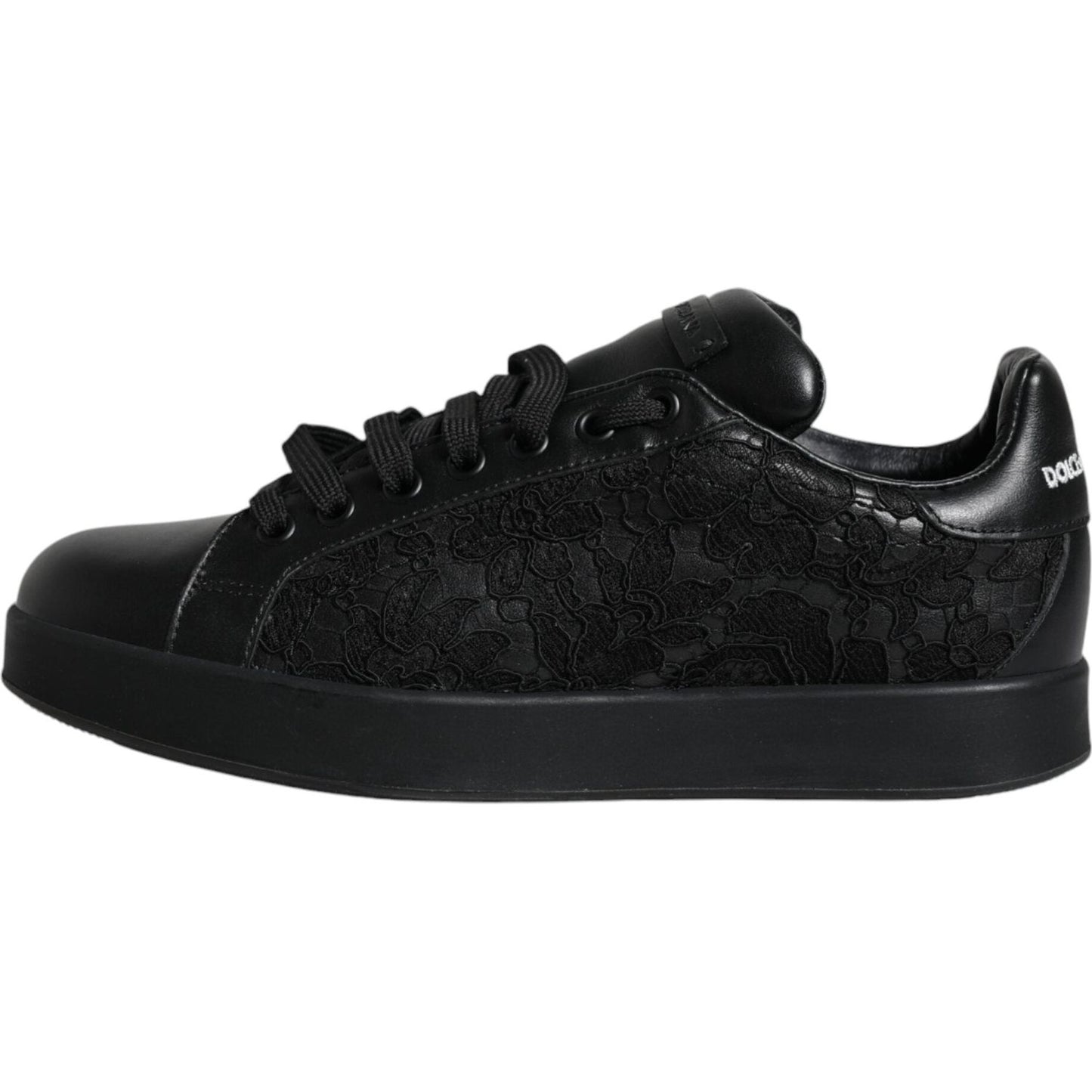 Dolce & Gabbana Black Lace Leather Low Top Sneakers Shoes Dolce & Gabbana