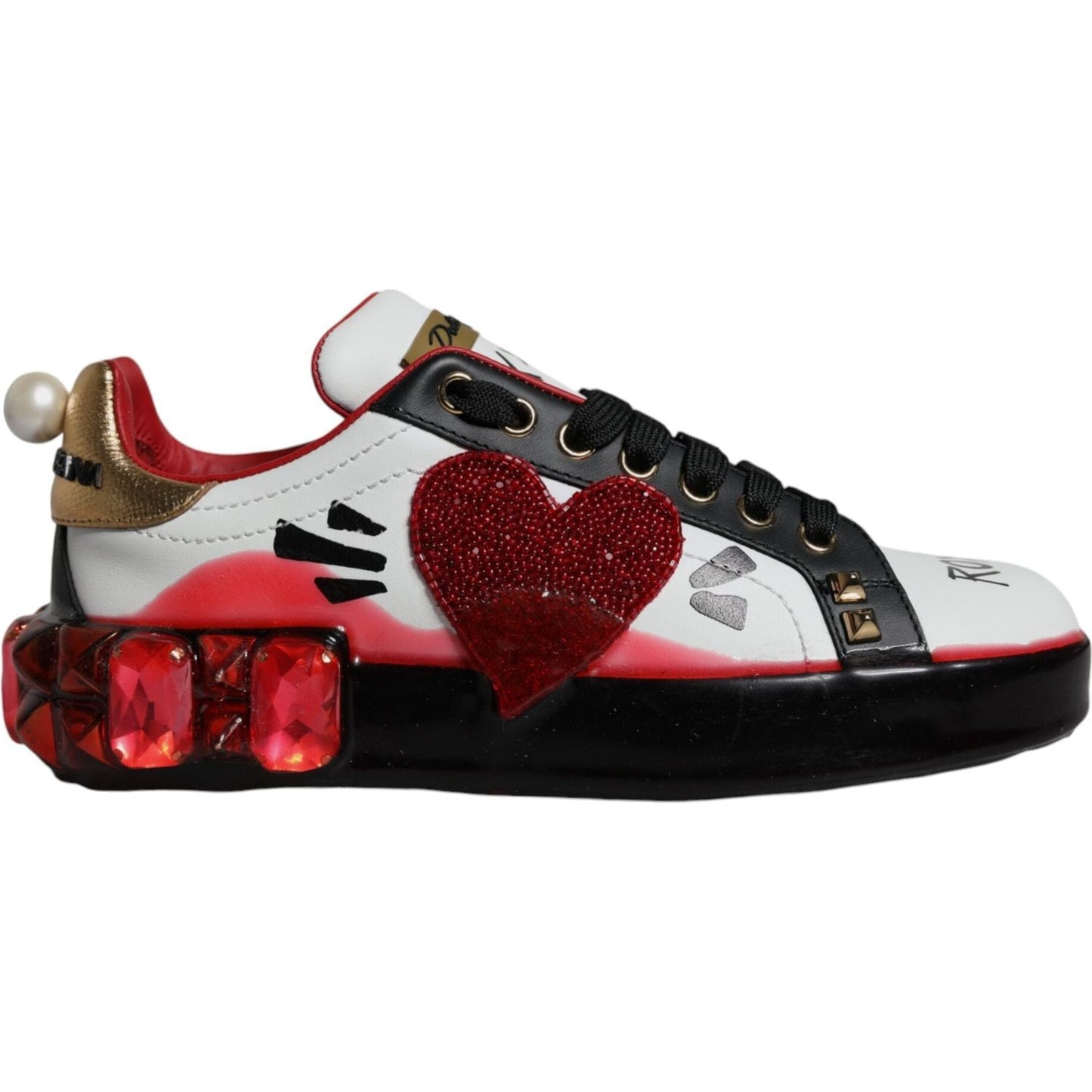 Dolce & Gabbana White Red Crystals Portofino Sneakers Shoes Dolce & Gabbana