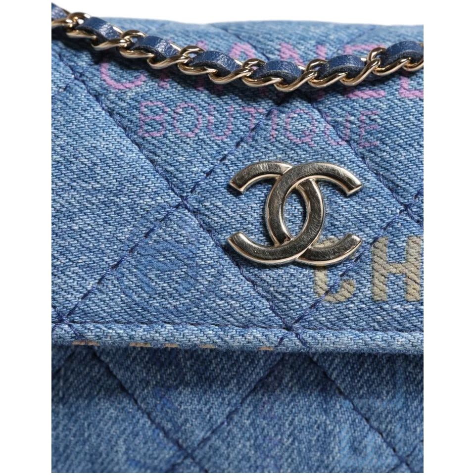 Chanel Denim Mood Flap Micro Logo Printed Fringed Shoulder Bag Chanel