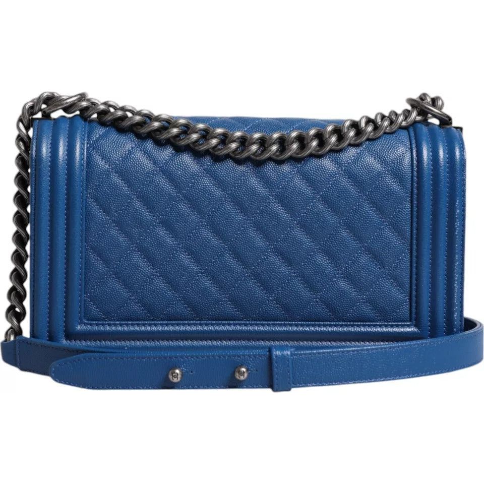 Chanel Blue Lambskin Double Chain Leather Medium Shoulder Bag Chanel