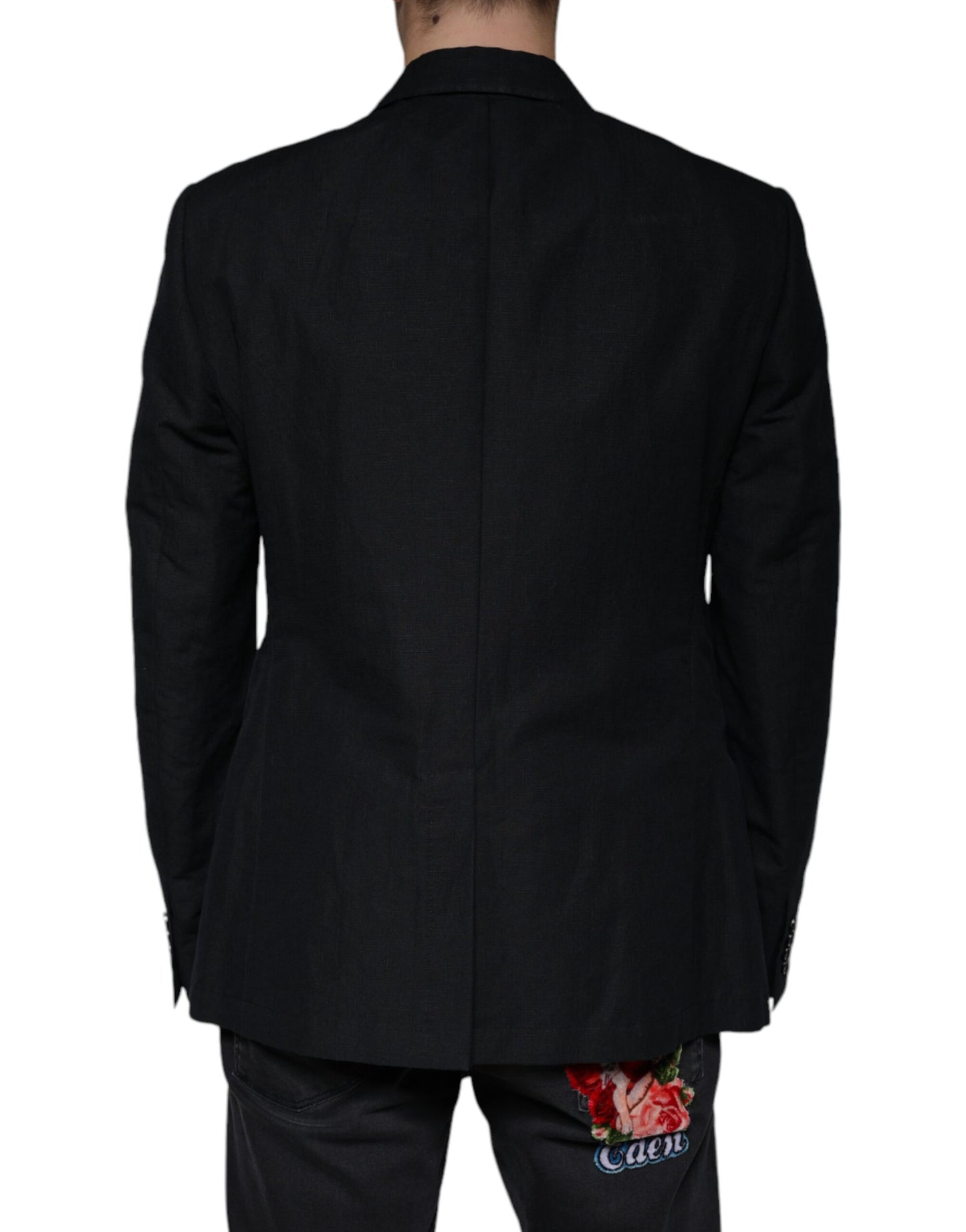 Dolce & Gabbana Black Linen Double Breasted Dress Blazer Dolce & Gabbana