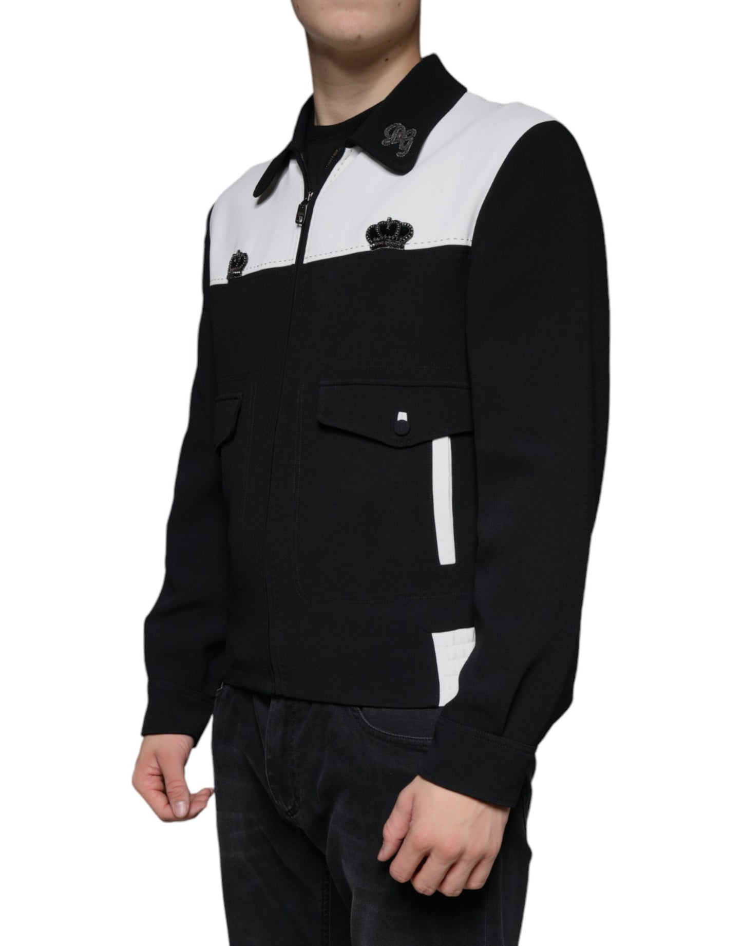 Dolce & Gabbana Black White DG Crown Full Zip Blouson Jacket Dolce & Gabbana