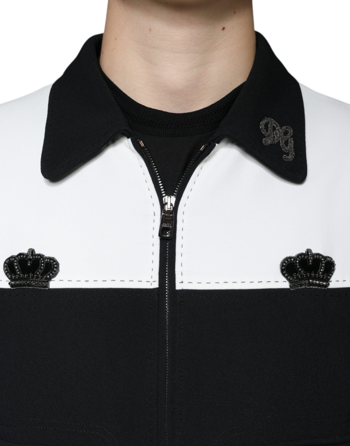 Dolce & Gabbana Black White DG Crown Full Zip Blouson Jacket Dolce & Gabbana