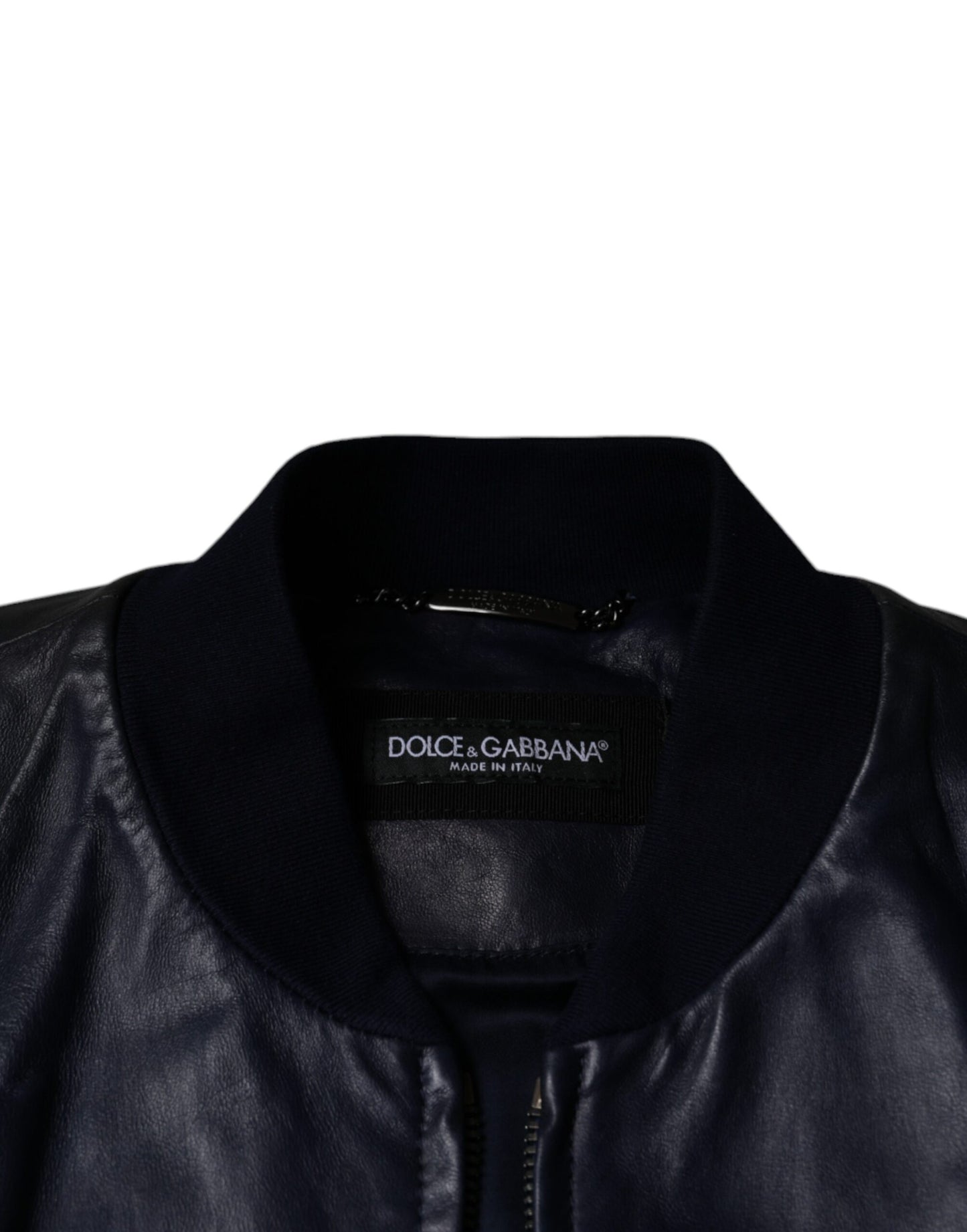 Dolce & Gabbana Blue Lambskin Leather Full Zip Biker Jacket Dolce & Gabbana