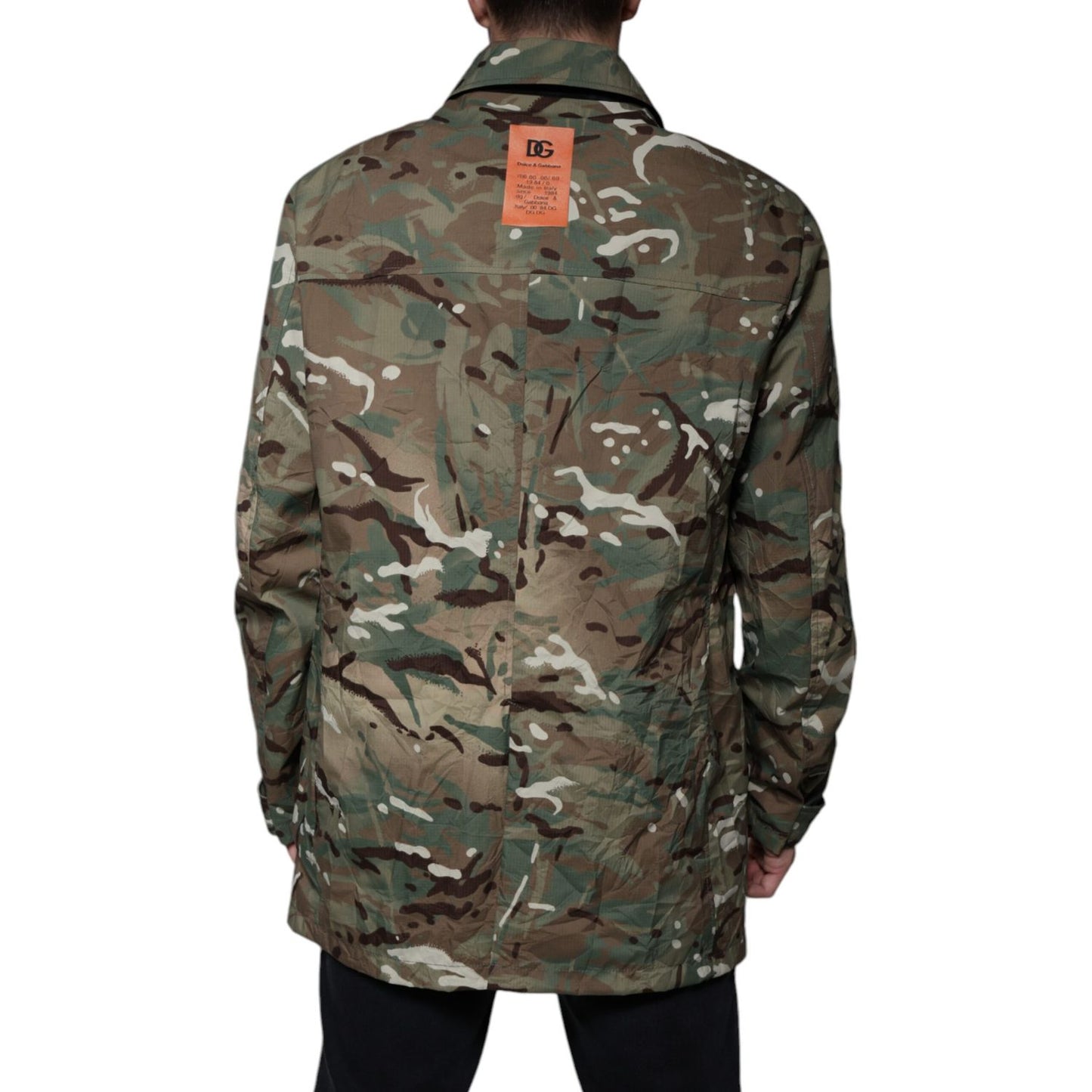 Dolce & Gabbana Multicolor Camouflage Collared Coat Jacket 1728,67345645728,Clothing,Dolce & Gabbana,Full-Length Jackets - Jackets & Coats - Clothing,IT52 | XL,Jackets & Coats - Clothing,Jackets - Men - Clothing,Material: Cotton,Men,Multicolor,Preowned /