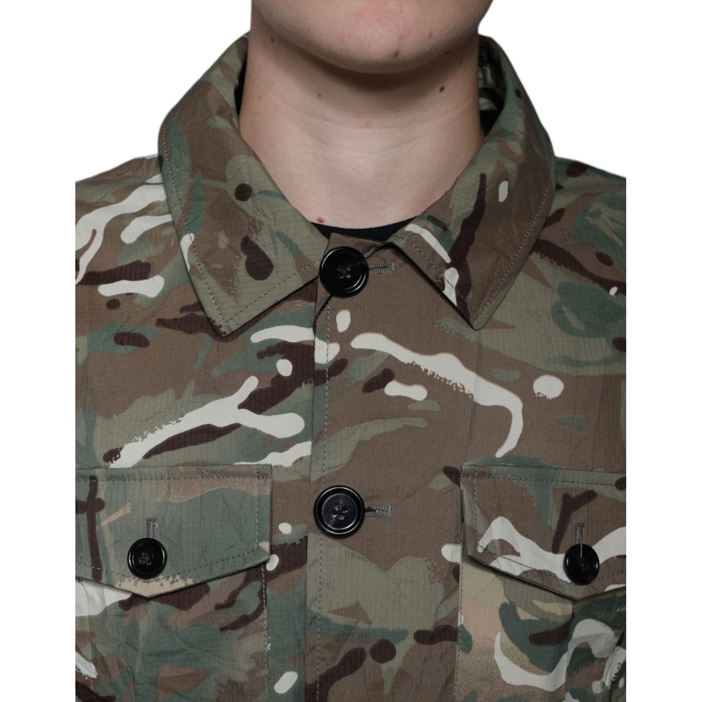 Dolce & Gabbana Multicolor Camouflage Collared Coat Jacket 1728,67345645728,Clothing,Dolce & Gabbana,Full-Length Jackets - Jackets & Coats - Clothing,IT52 | XL,Jackets & Coats - Clothing,Jackets - Men - Clothing,Material: Cotton,Men,Multicolor,Preowned /