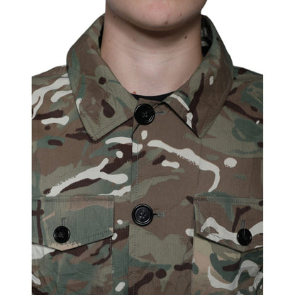 Dolce & Gabbana Multicolor Camouflage Collared Coat Jacket 1728,67345645728,Clothing,Dolce & Gabbana,Full-Length Jackets - Jackets & Coats - Clothing,IT52 | XL,Jackets & Coats - Clothing,Jackets - Men - Clothing,Material: Cotton,Men,Multicolor,Preowned /