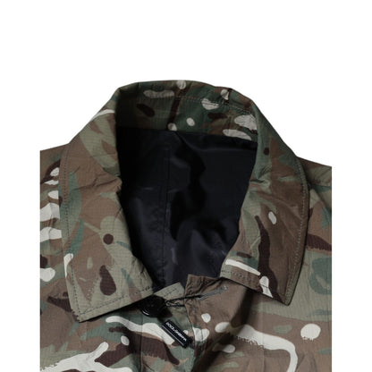 Dolce & Gabbana Multicolor Camouflage Collared Coat Jacket 1728,67345645728,Clothing,Dolce & Gabbana,Full-Length Jackets - Jackets & Coats - Clothing,IT52 | XL,Jackets & Coats - Clothing,Jackets - Men - Clothing,Material: Cotton,Men,Multicolor,Preowned /