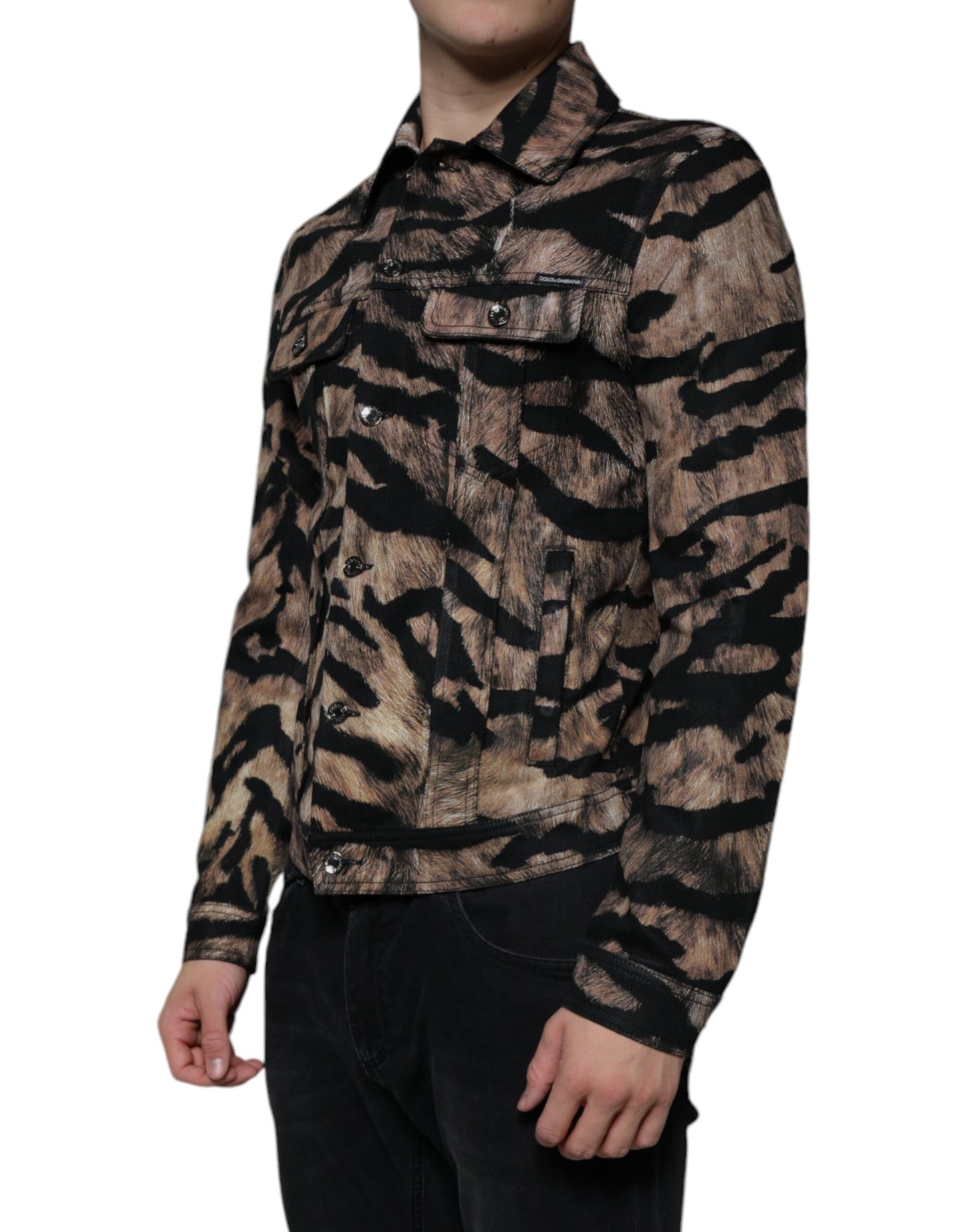 Dolce & Gabbana Brown Tiger Button Down Collared Jacket Dolce & Gabbana