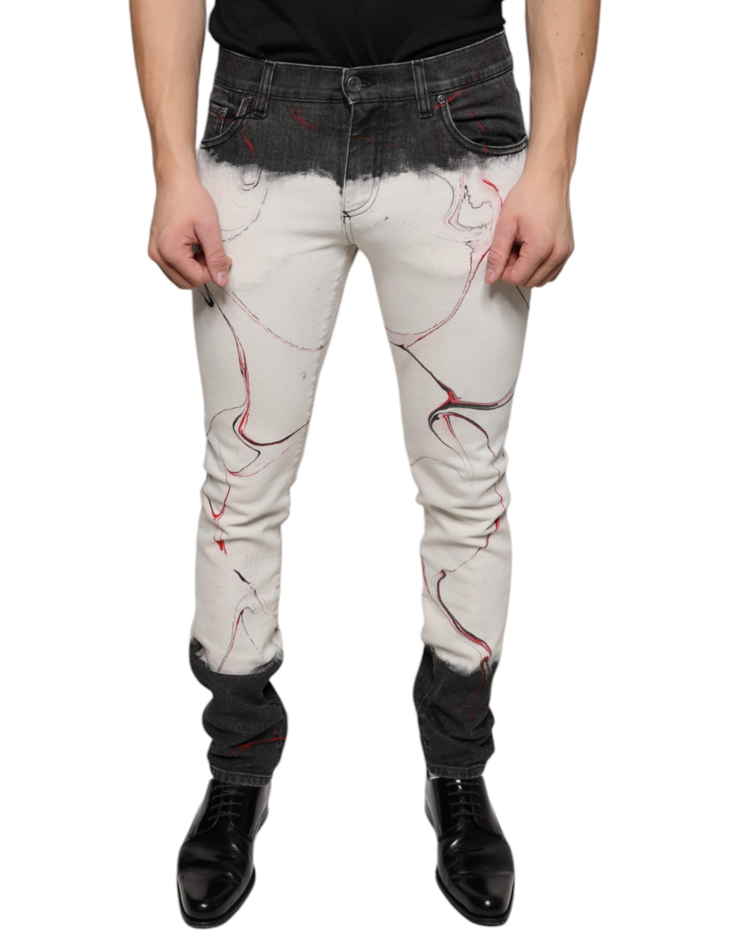 Dolce & Gabbana Black White Printed Skinny Men Denim Jeans Dolce & Gabbana